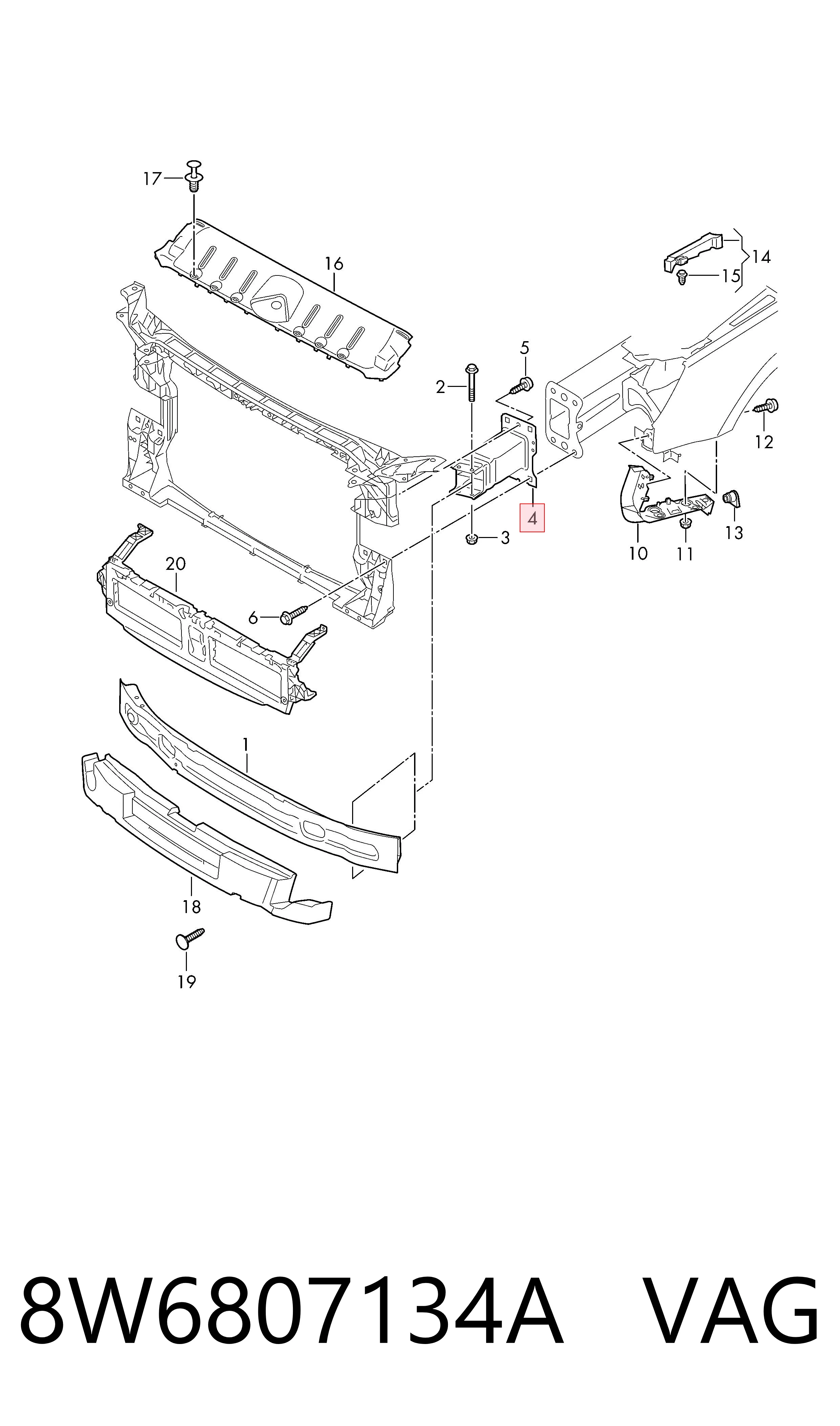 8W6807134A VAG Soporte del refuerzo del parachoques delantero