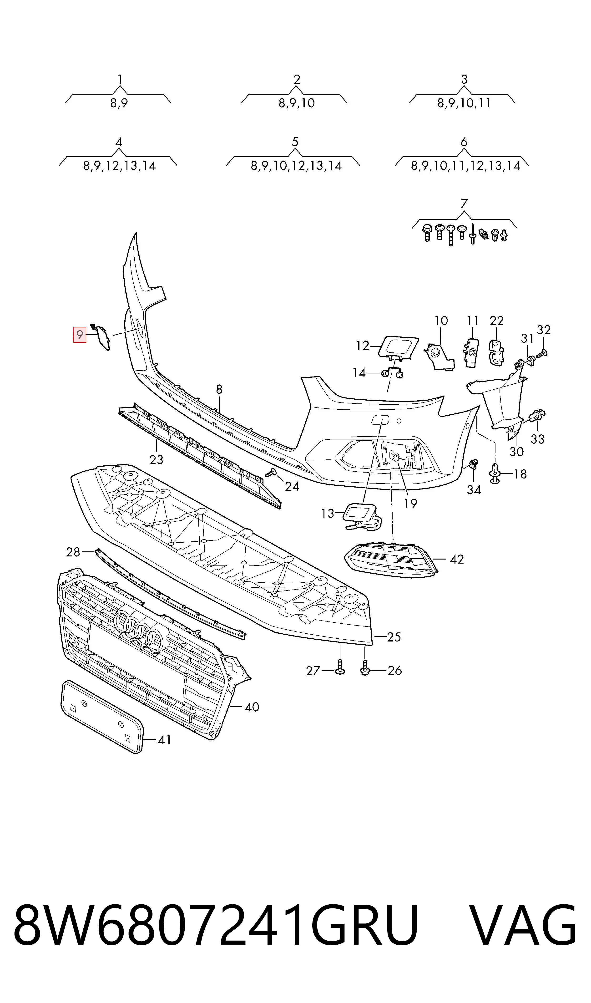 Tapa del enganche de remolcado delantera para Audi A5 F5A, F5F