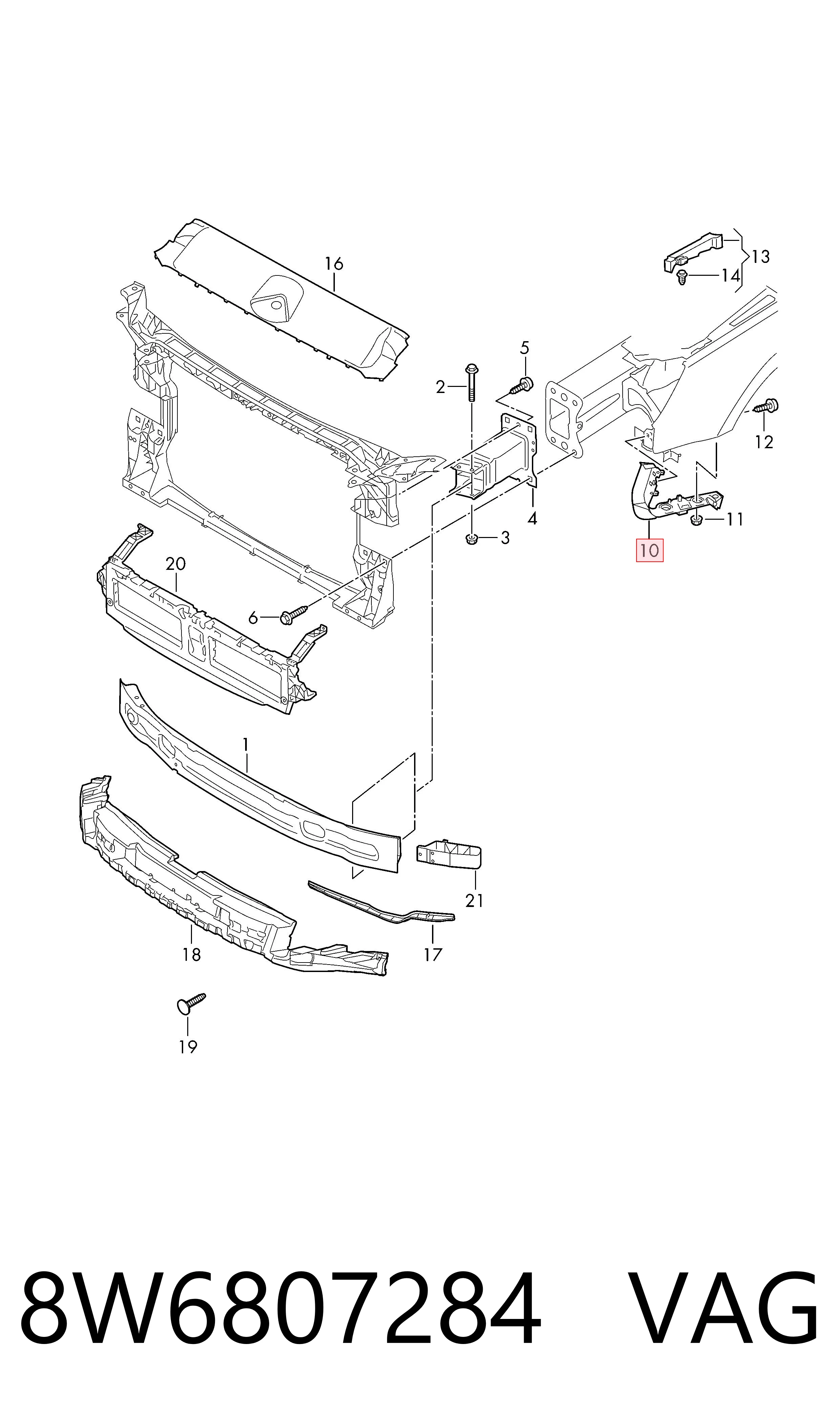 8W6807284 VAG Soporte de parachoques delantero derecho