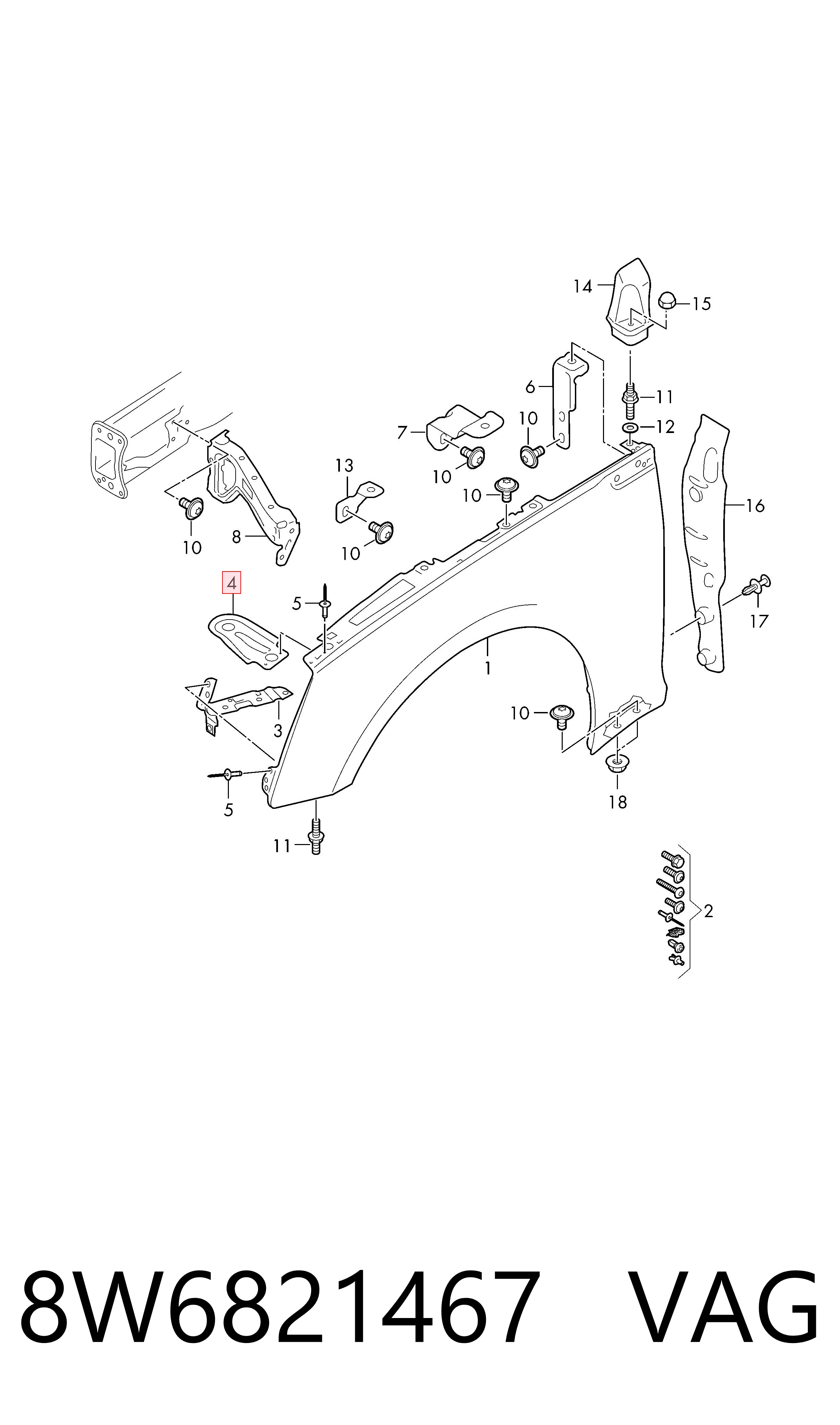 8W6821467 VAG Soporte superior del guardabarros delantero derecho