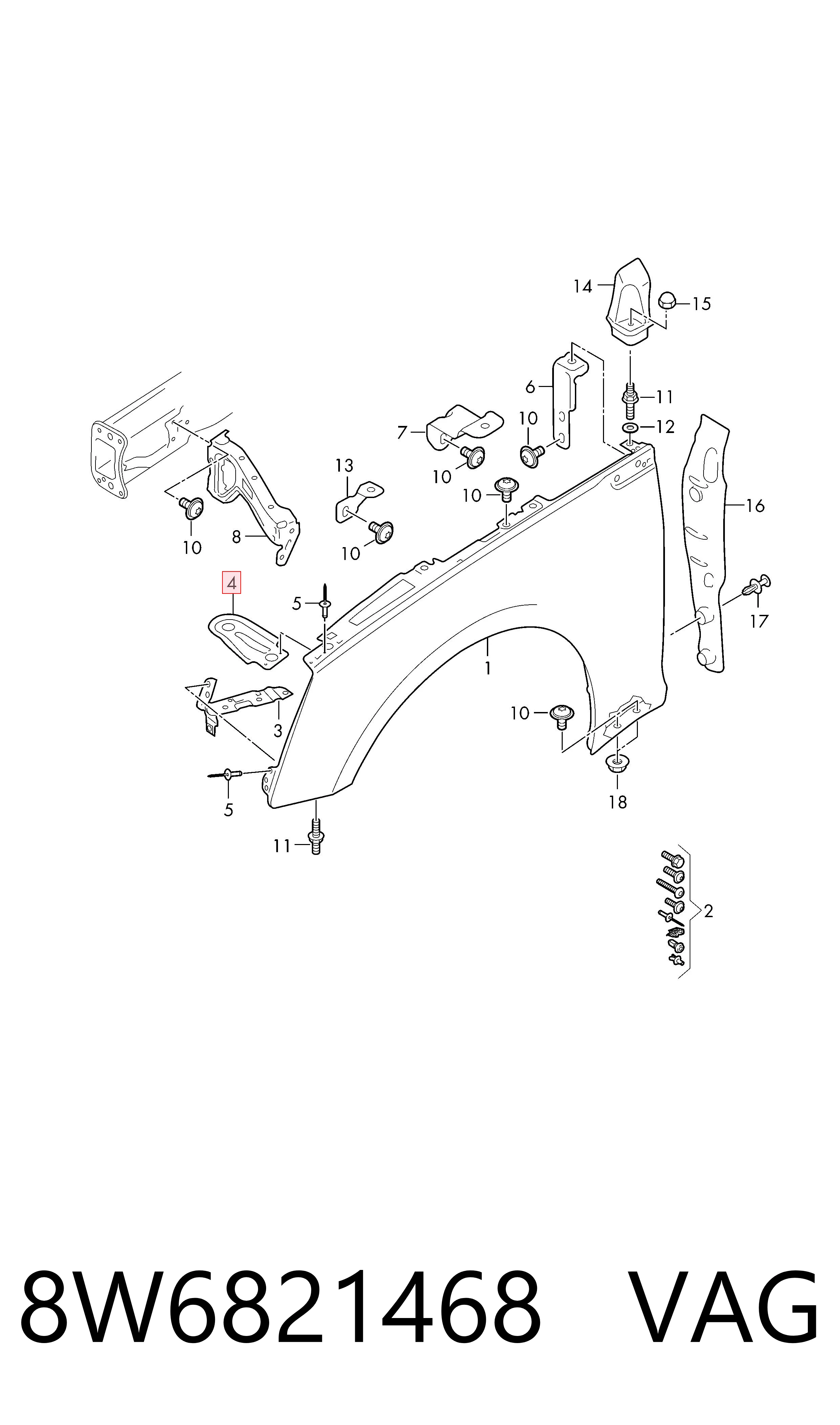 8W6821468 VAG Soporte superior del guardabarros delantero derecho