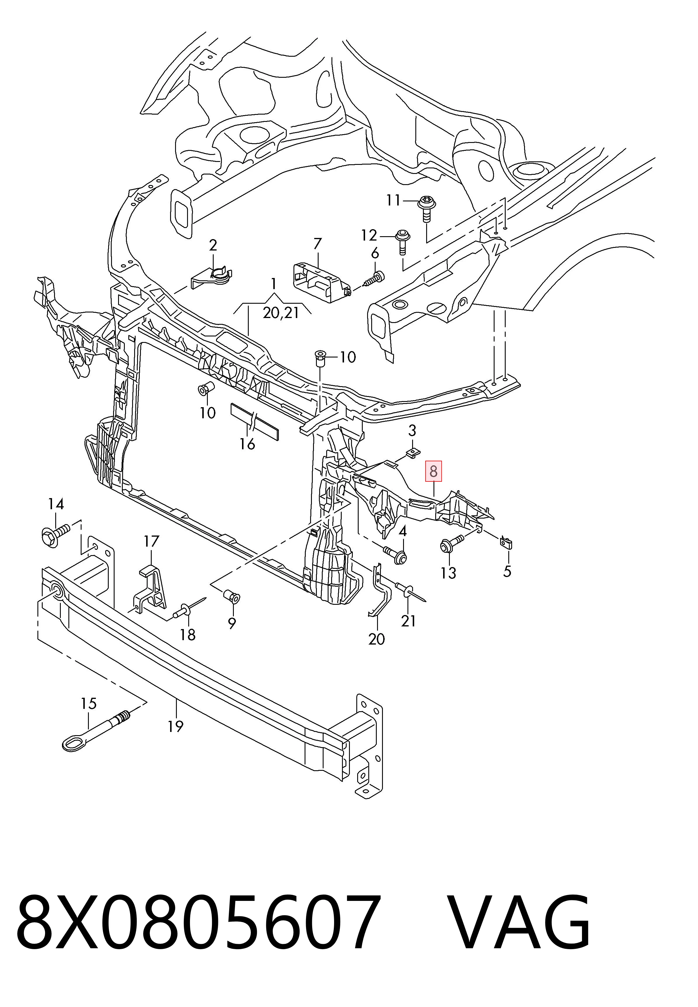 Soporte de fijación del faro delantero izquierdo VAG 8X0805607 precio, desde 47,76 EUR