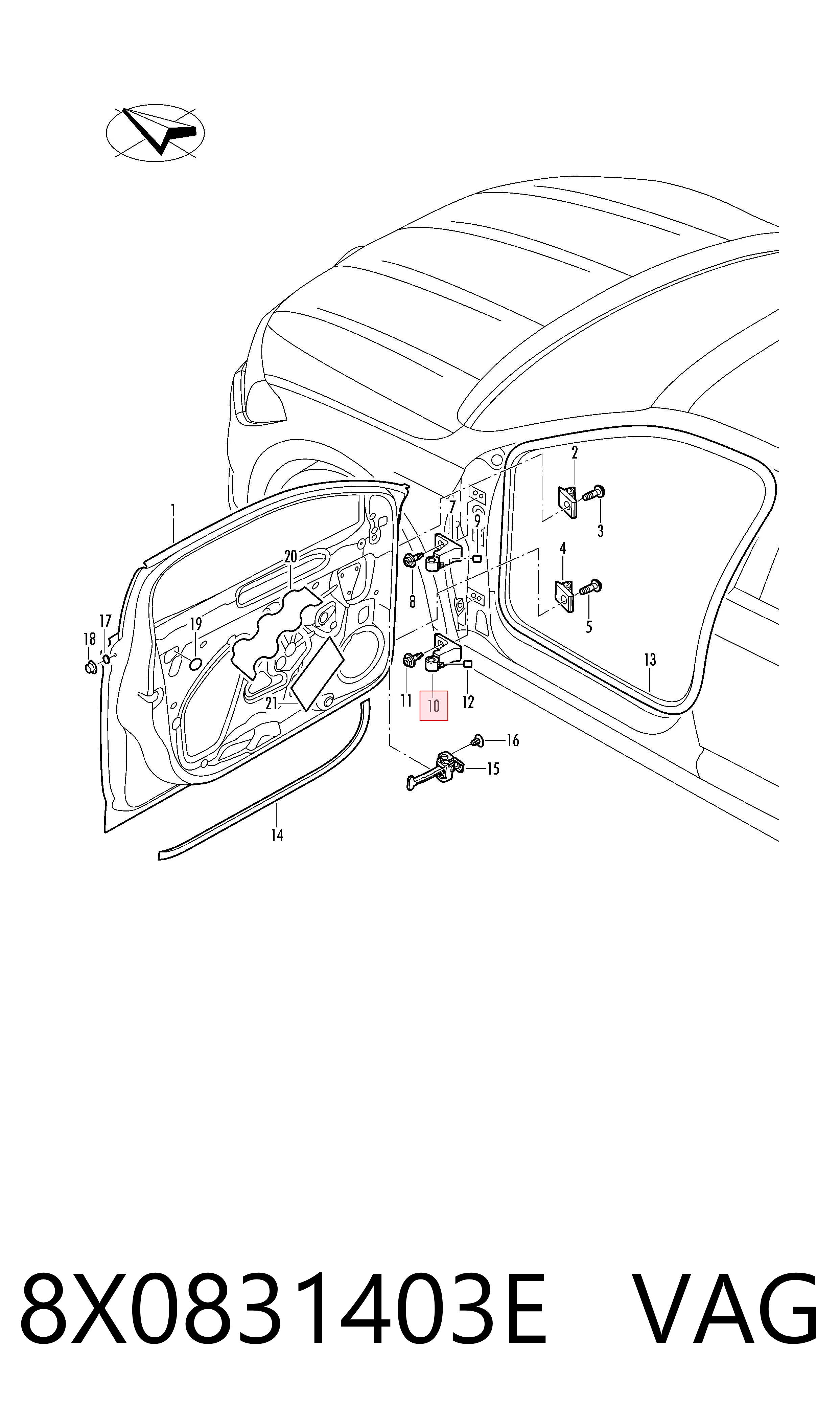 Comprar 8X0831403E VAG Bisagra superior izquierda de puerta trasera batiente