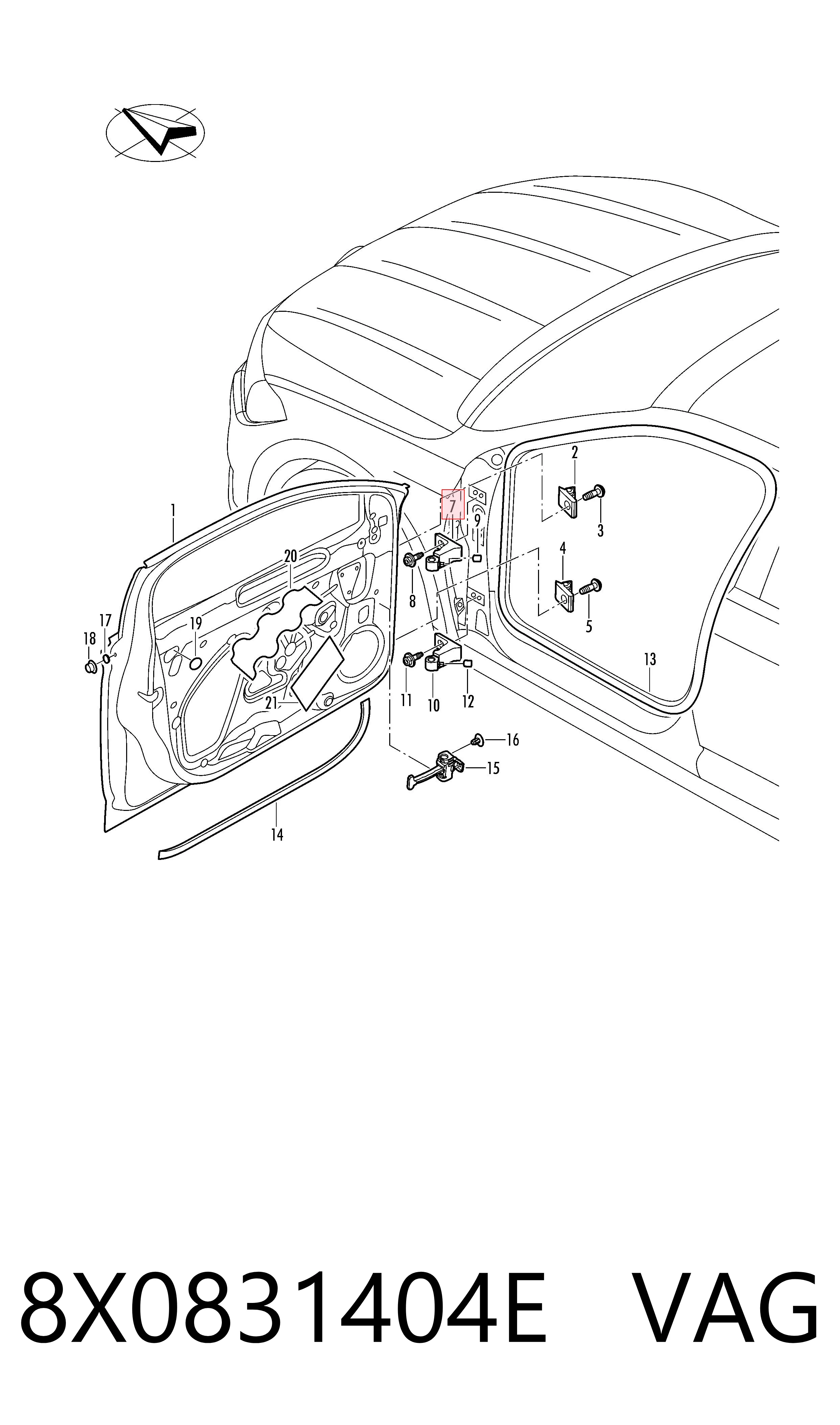 Comprar 8X0831404E VAG Bisagra superior derecha de puerta trasera batiente