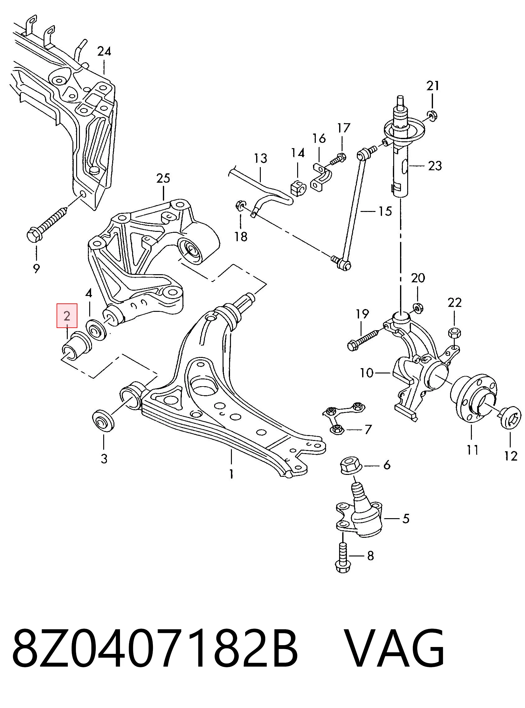 Silentblock del brazo de suspensión para Audi A2 8Z0