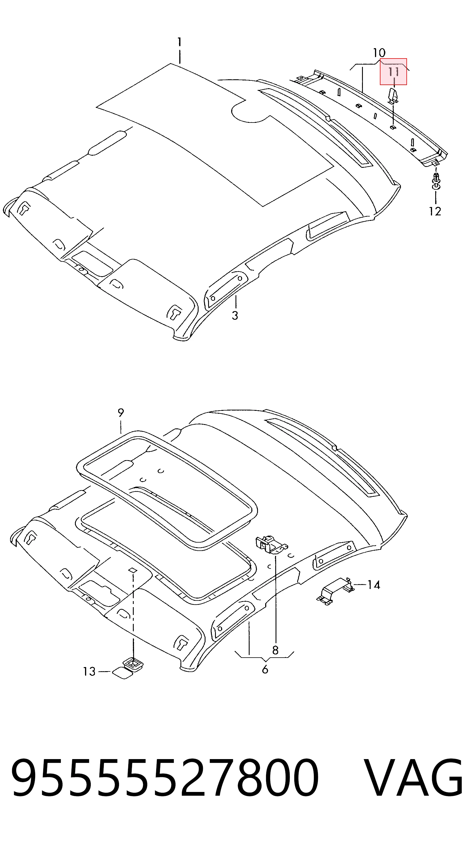 95555527800 VAG Clip de tapicería de la tapa del maletero