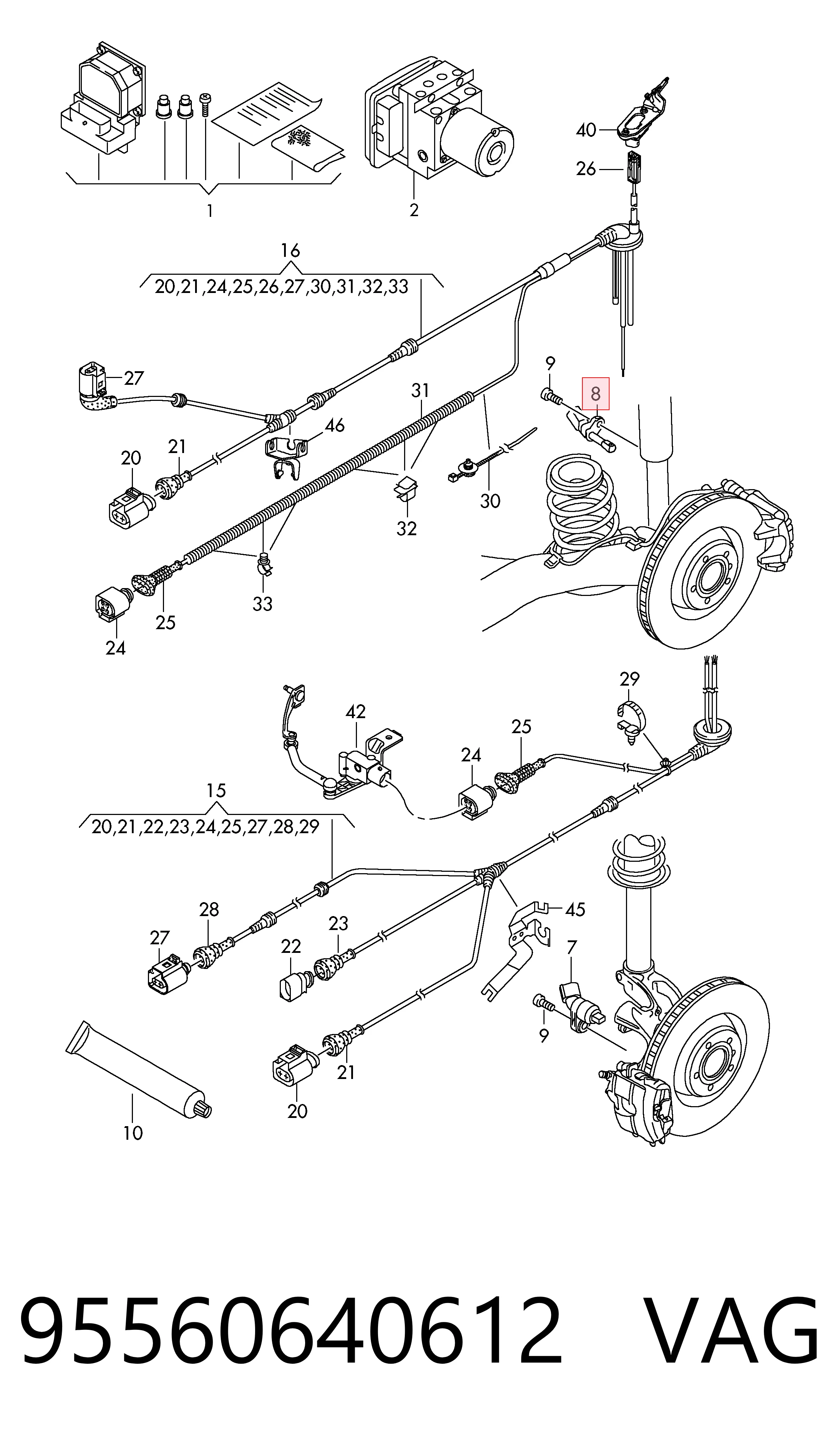 95560640612 VAG Sensor ABS, rueda trasera derecha