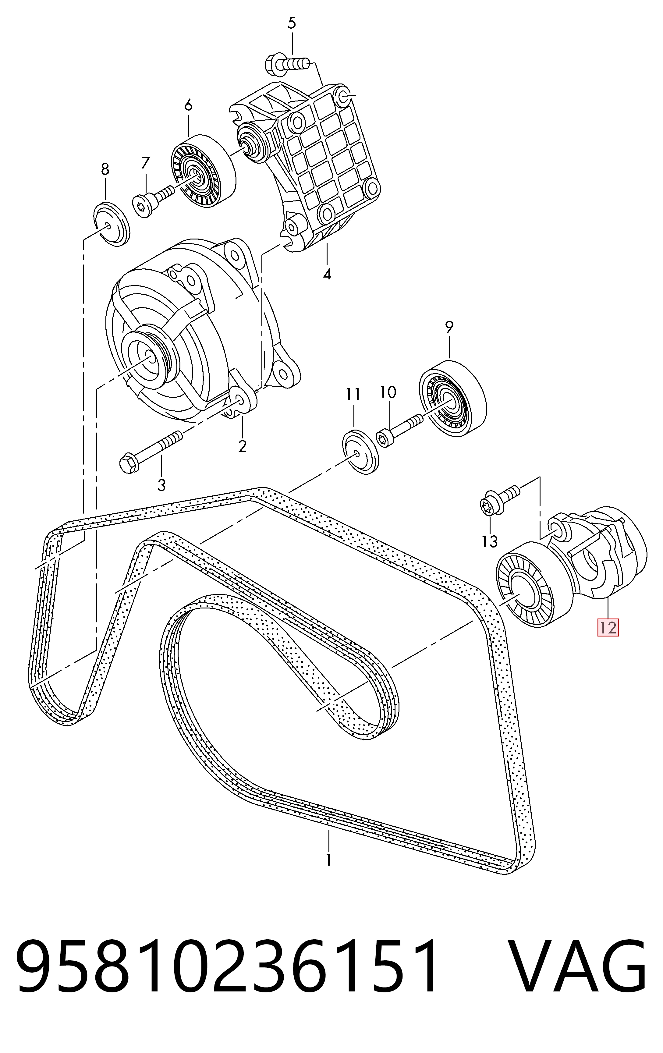 95810236151 VAG Tensor de correa de alternador