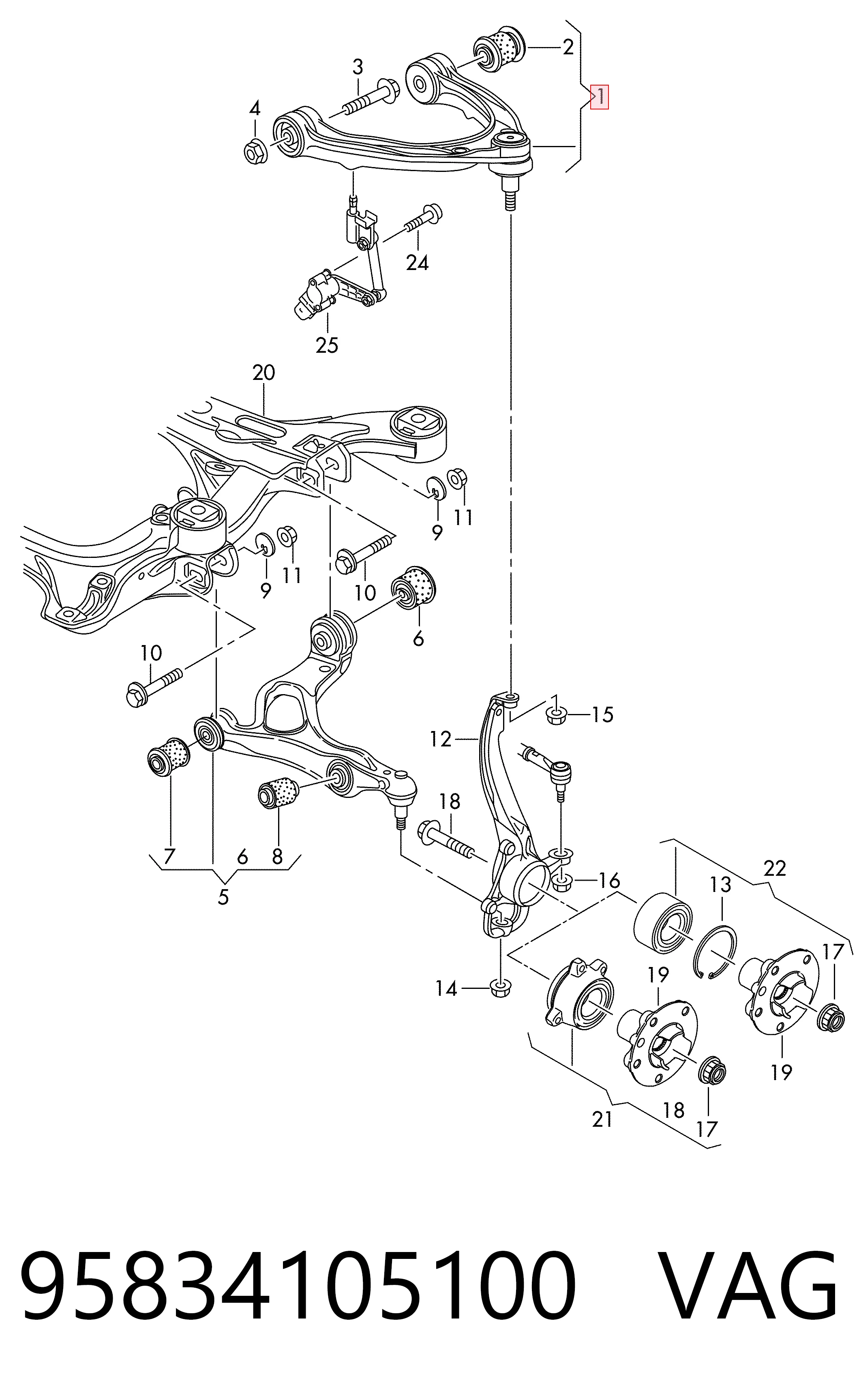95834105100 VAG Brazo superior izquierdo/derecho de suspensión delantera