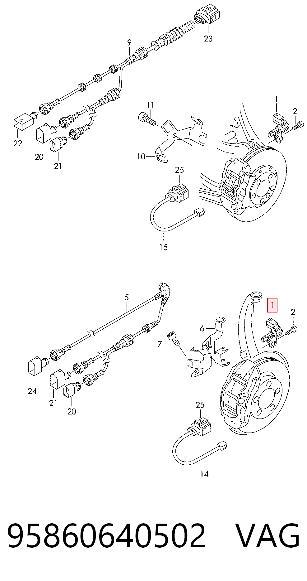 95860640502 VAG Sensor de rueda abs