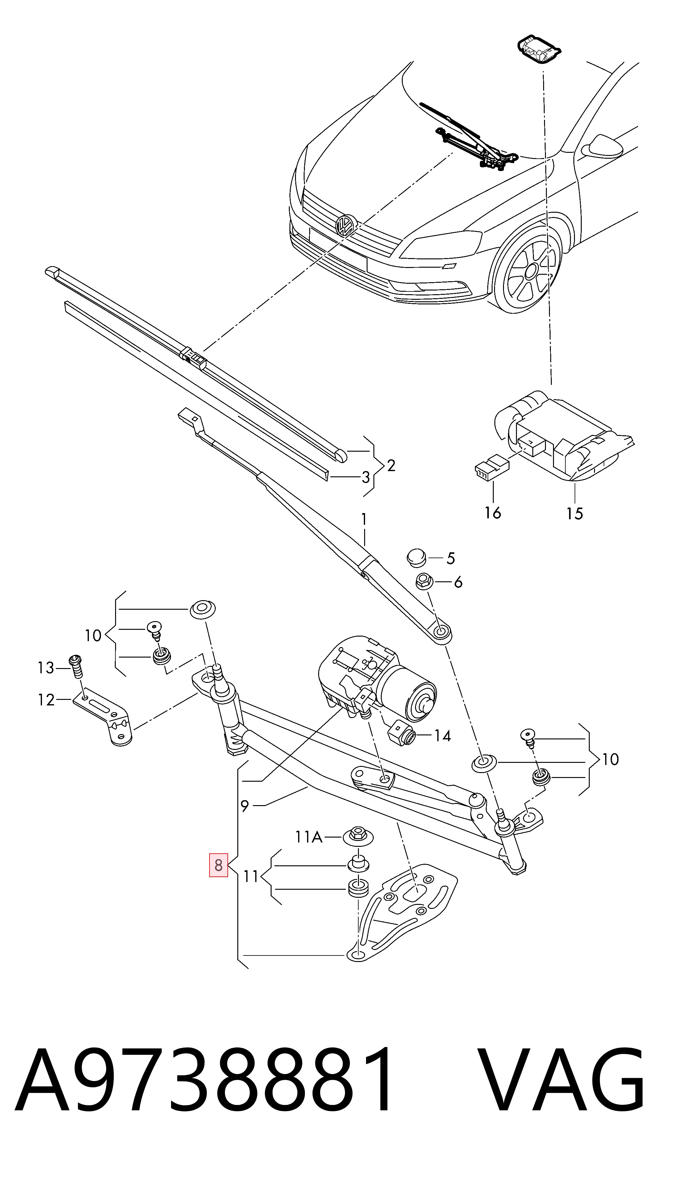  Varilla de limpiaparabrisas Volkswagen Passat 