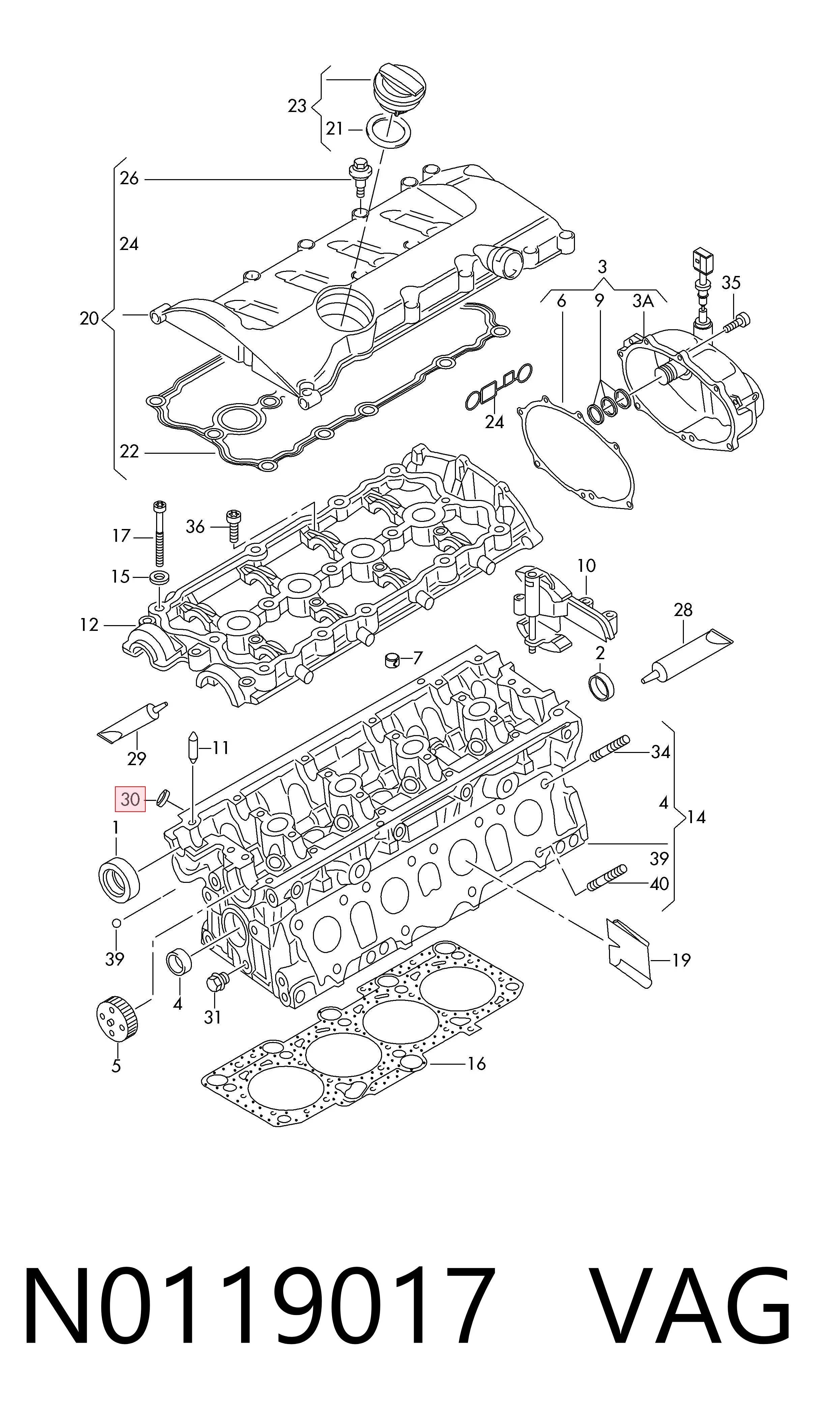 N0119017 VAG Tapa de bloque motor