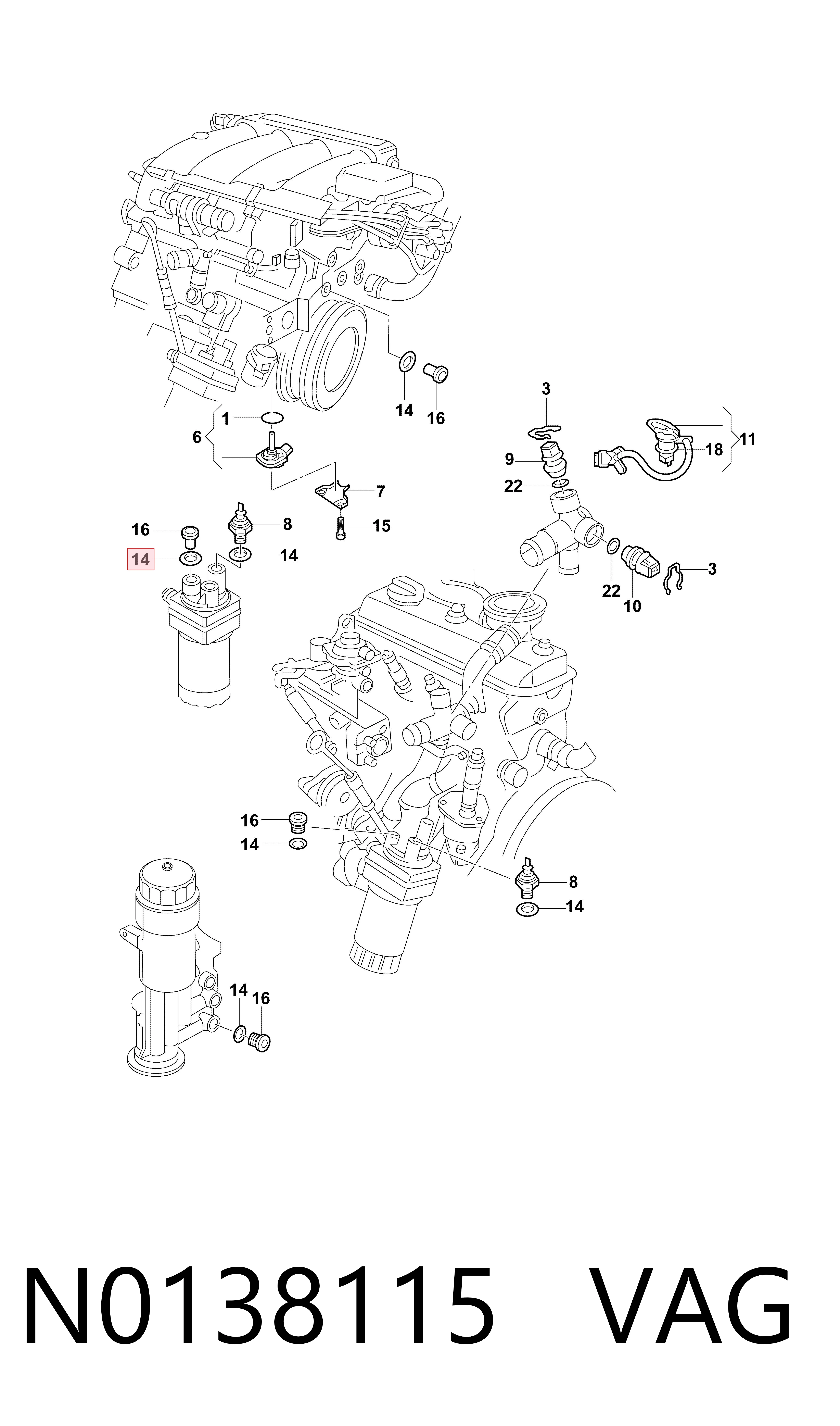 Junta de la manguera de alimentación de aceite al turbocompresor VAG N0138115 precio, desde 1,23 EUR