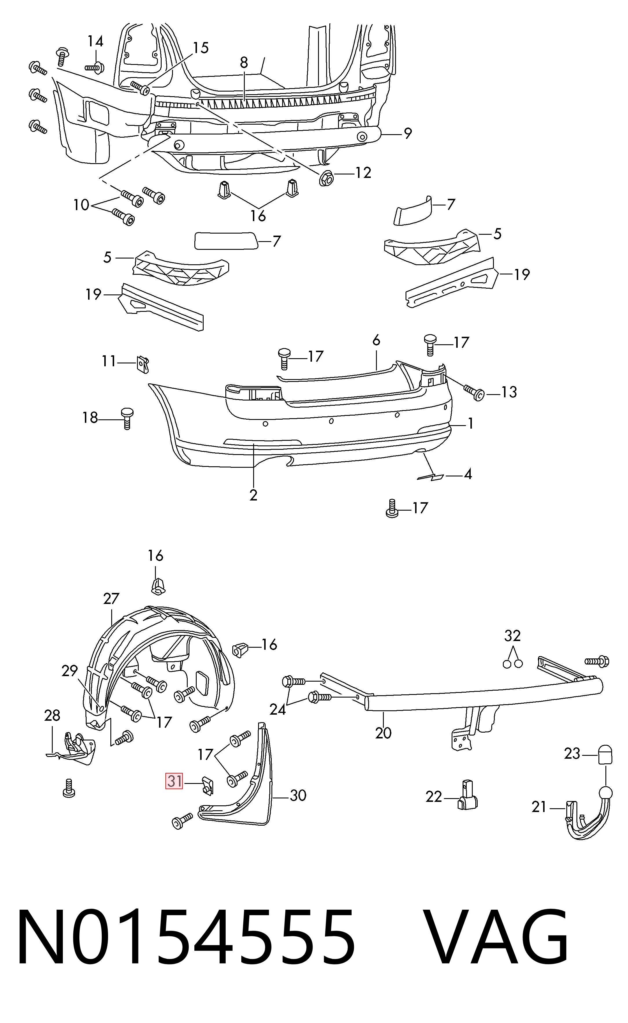 N0154555 VAG Clip de fijación del guardabarros