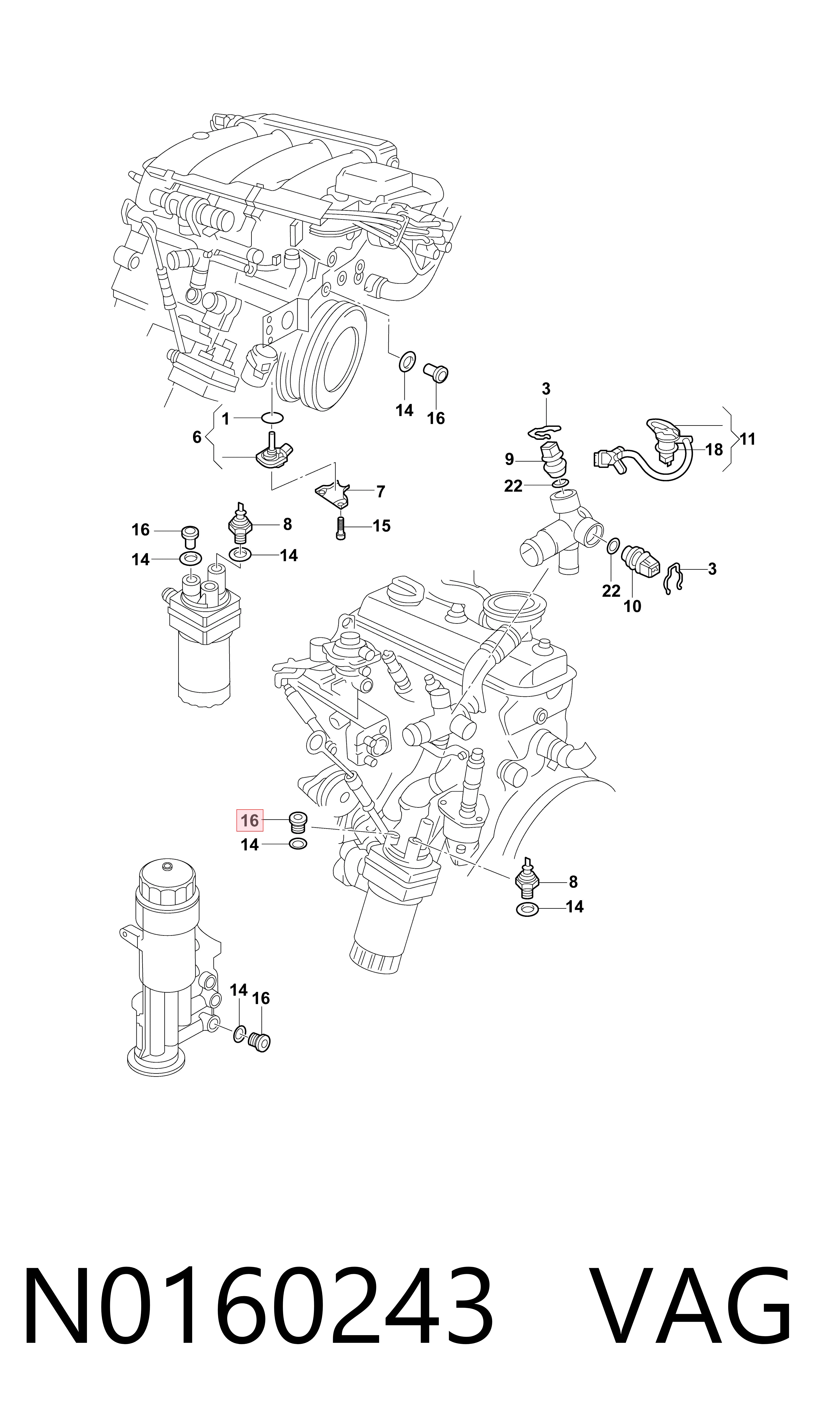 N0160243 VAG Tapa de bloque motor