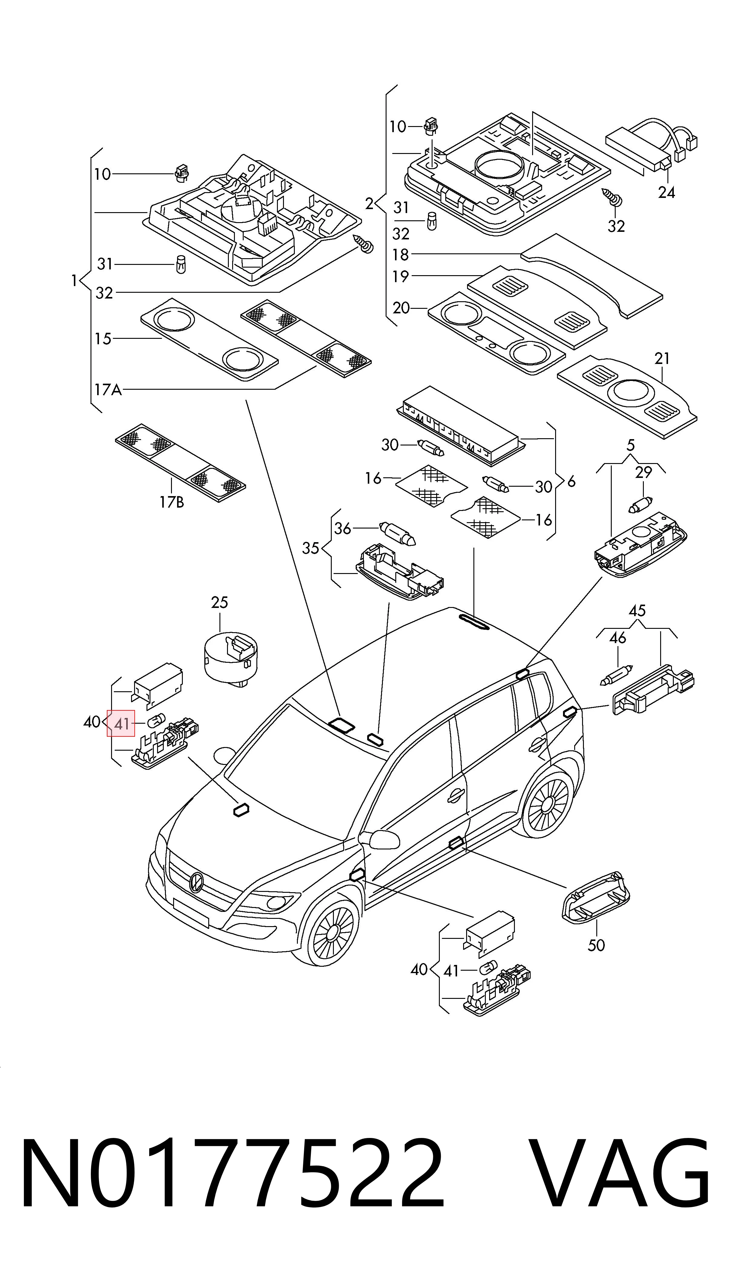 Lámpara de luz interior de cabina VAG N0177522 precio, desde 0,94 EUR