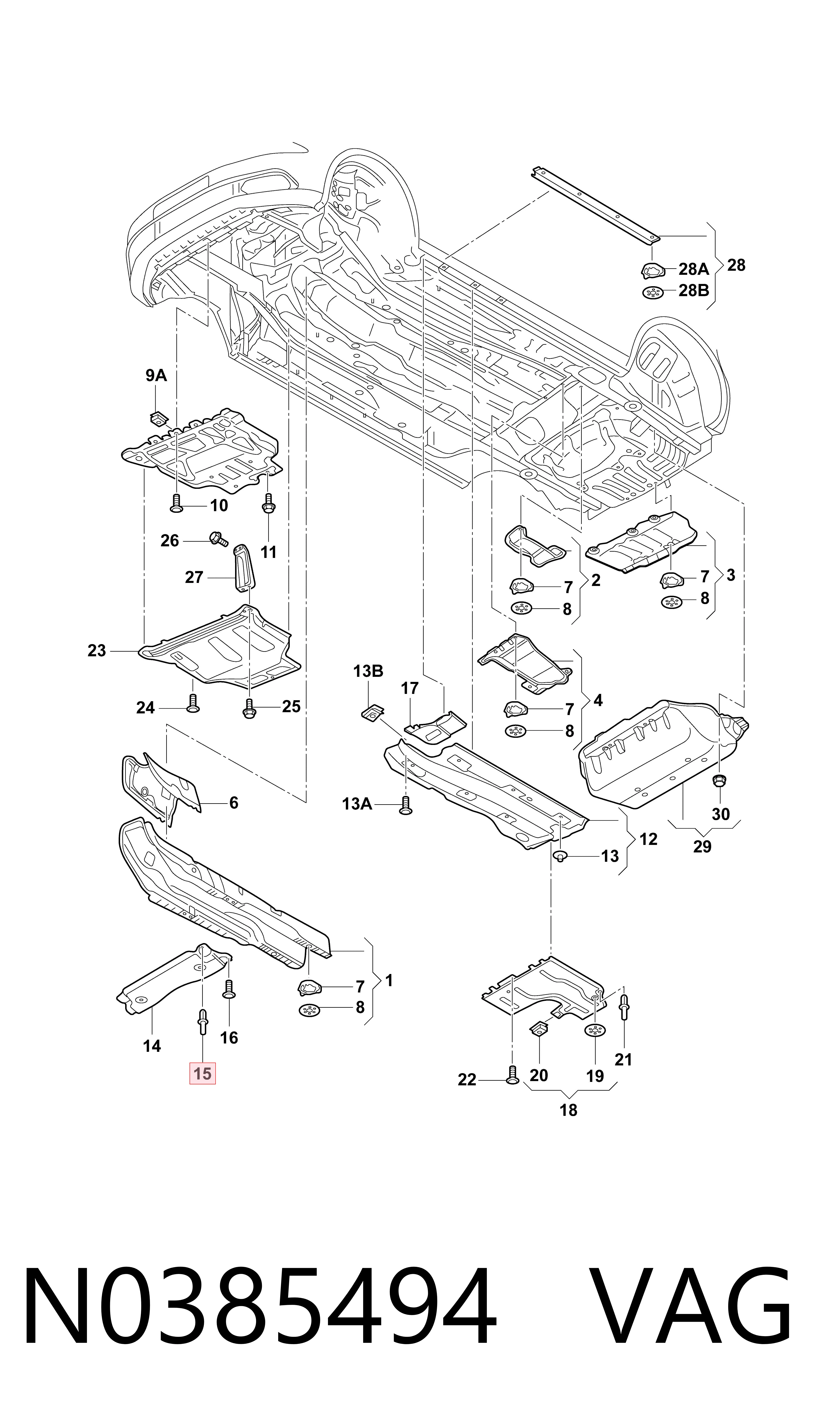 N0385494 VAG Clip de fijación del guardabarros delantero