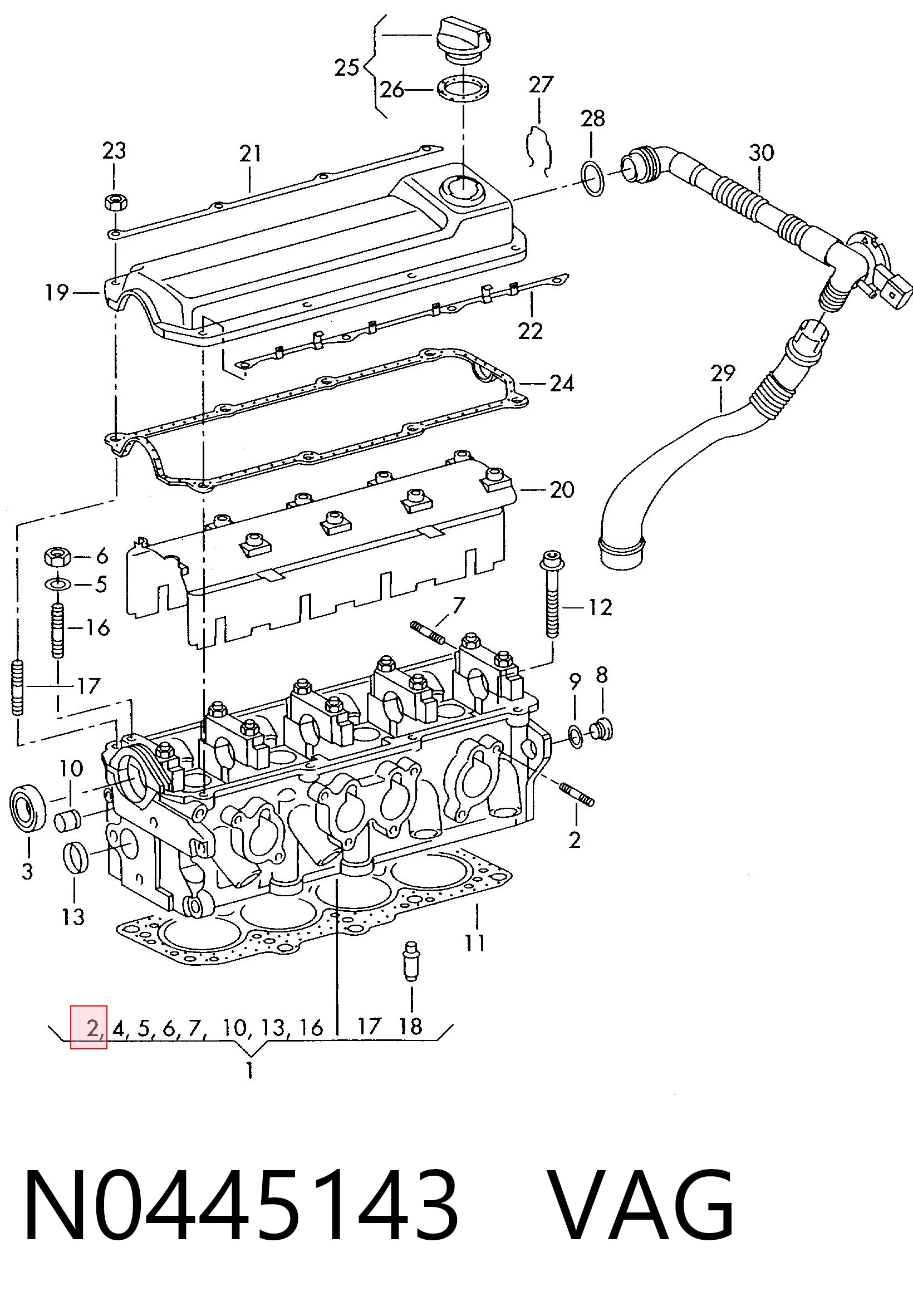 N0445143 VAG Perno (espárrago) de fijación de la turbina