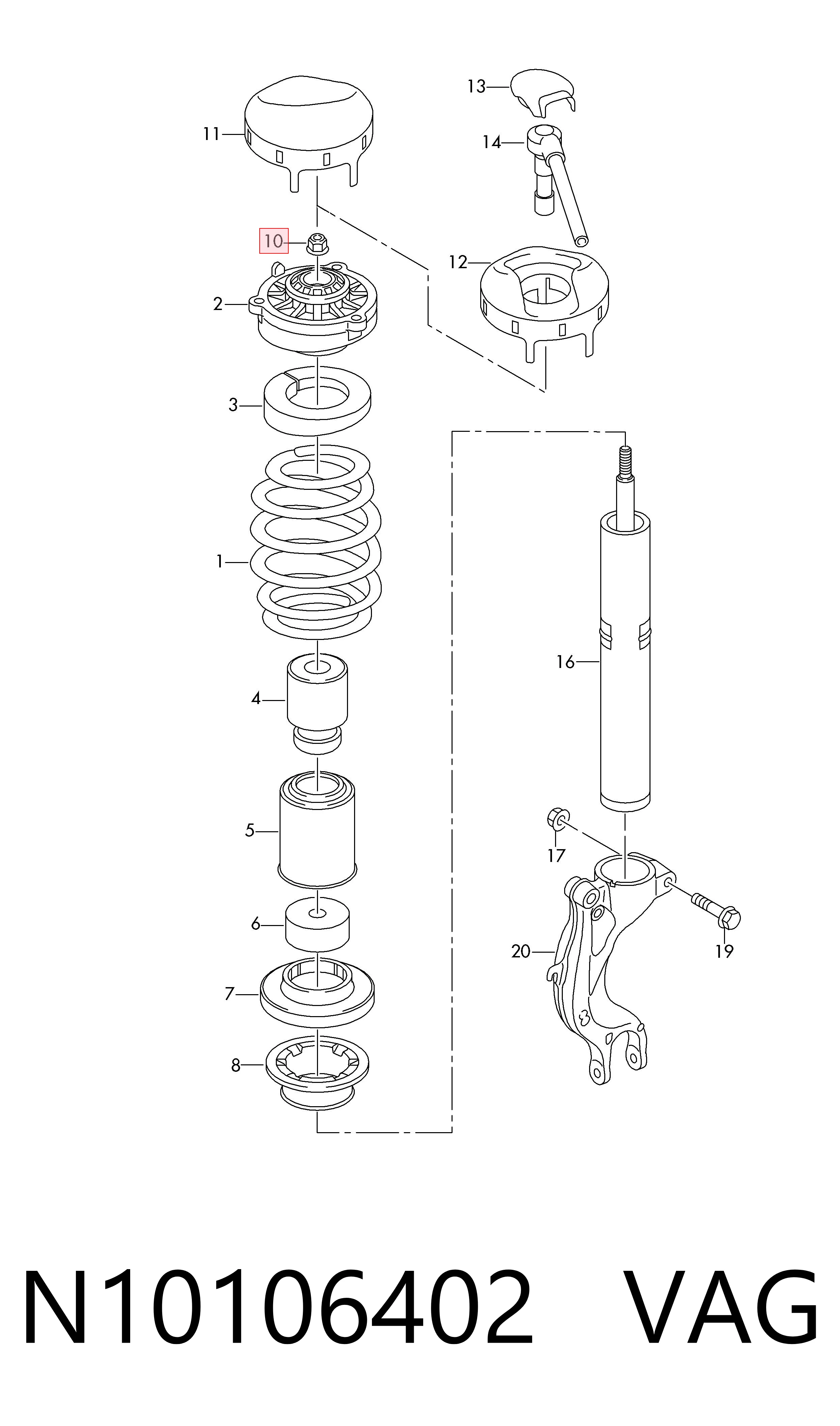 Tuerca del brazo trasero de caída VAG N10106402 precio, desde 2,01 EUR