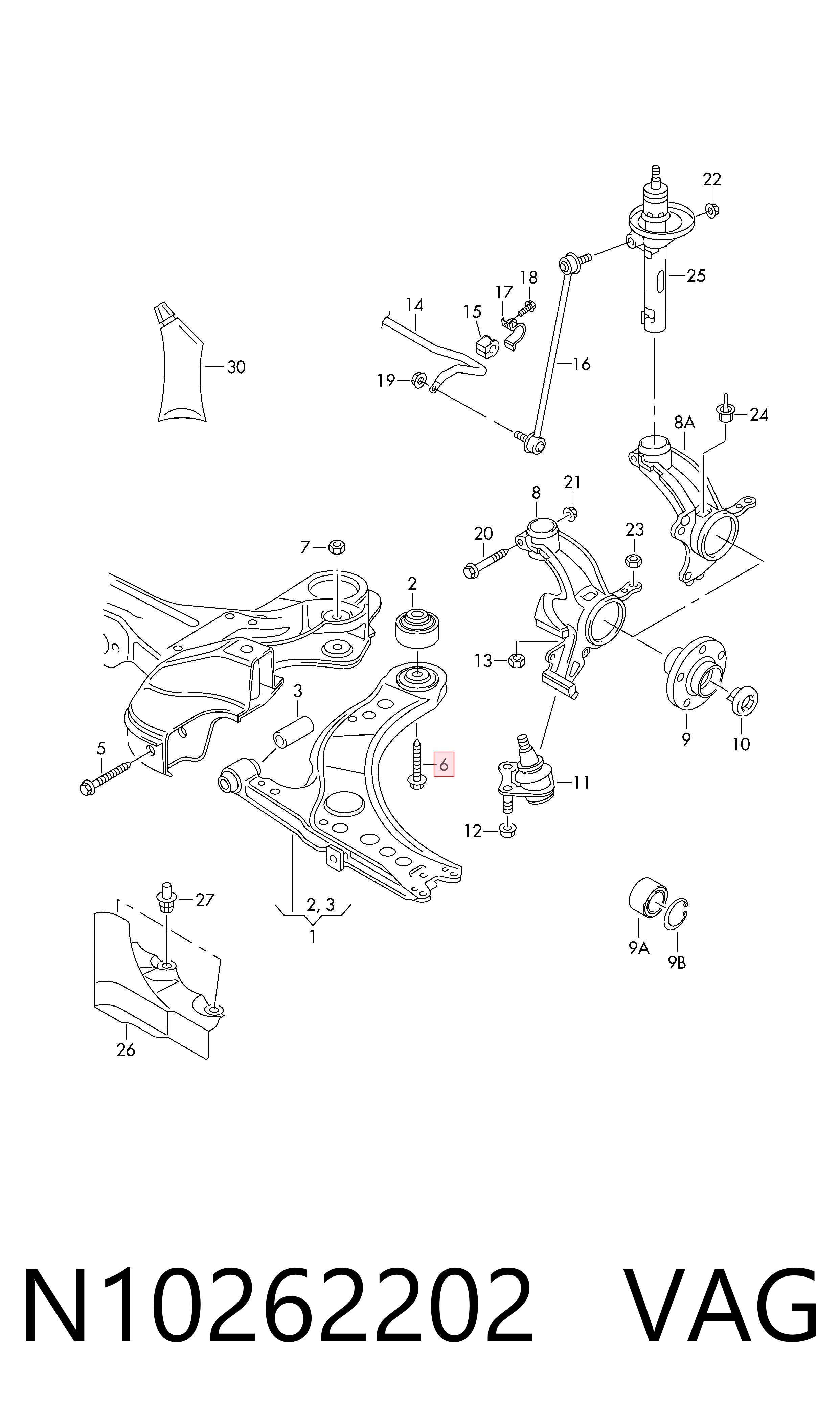 Perno de fijación del brazo inferior delantero VAG N10262202 precio, desde 5,34 EUR