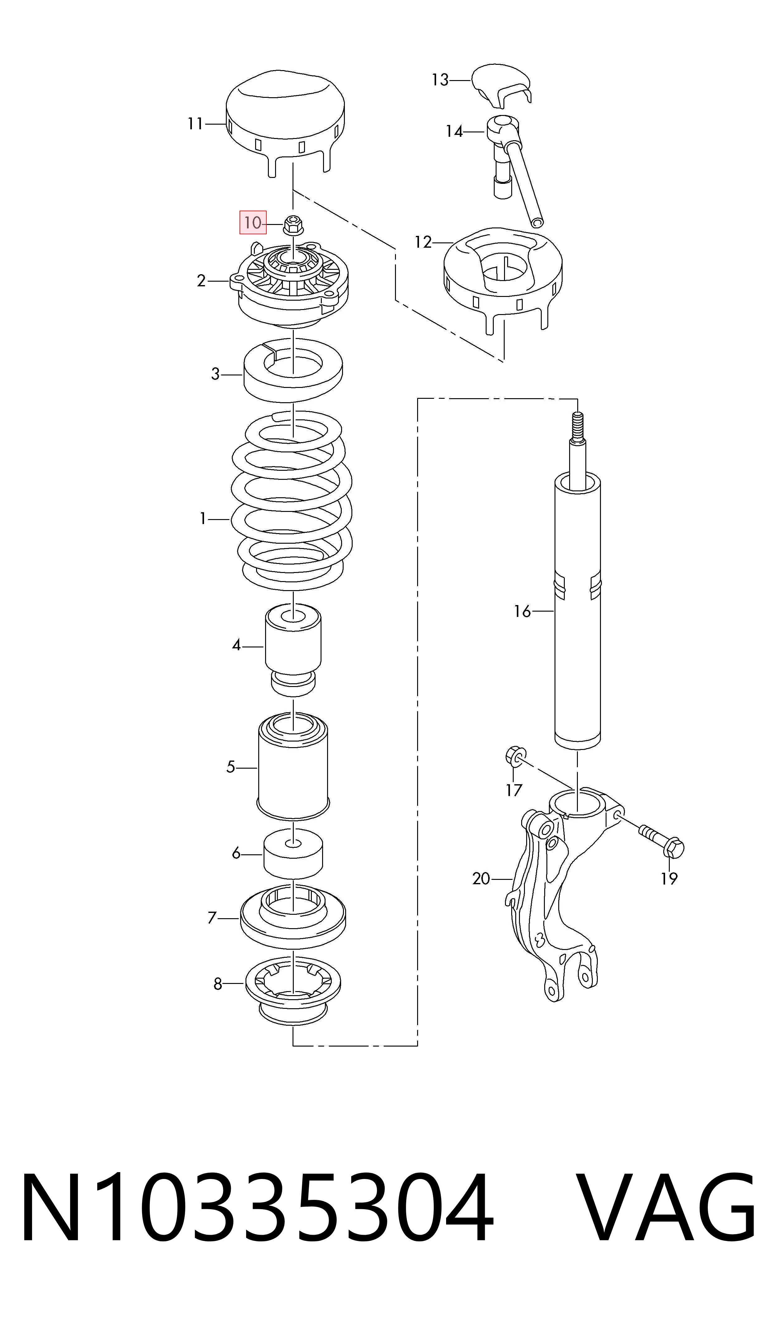 N10335304 VAG Tuerca del perno de fijación del brazo delantero inferior