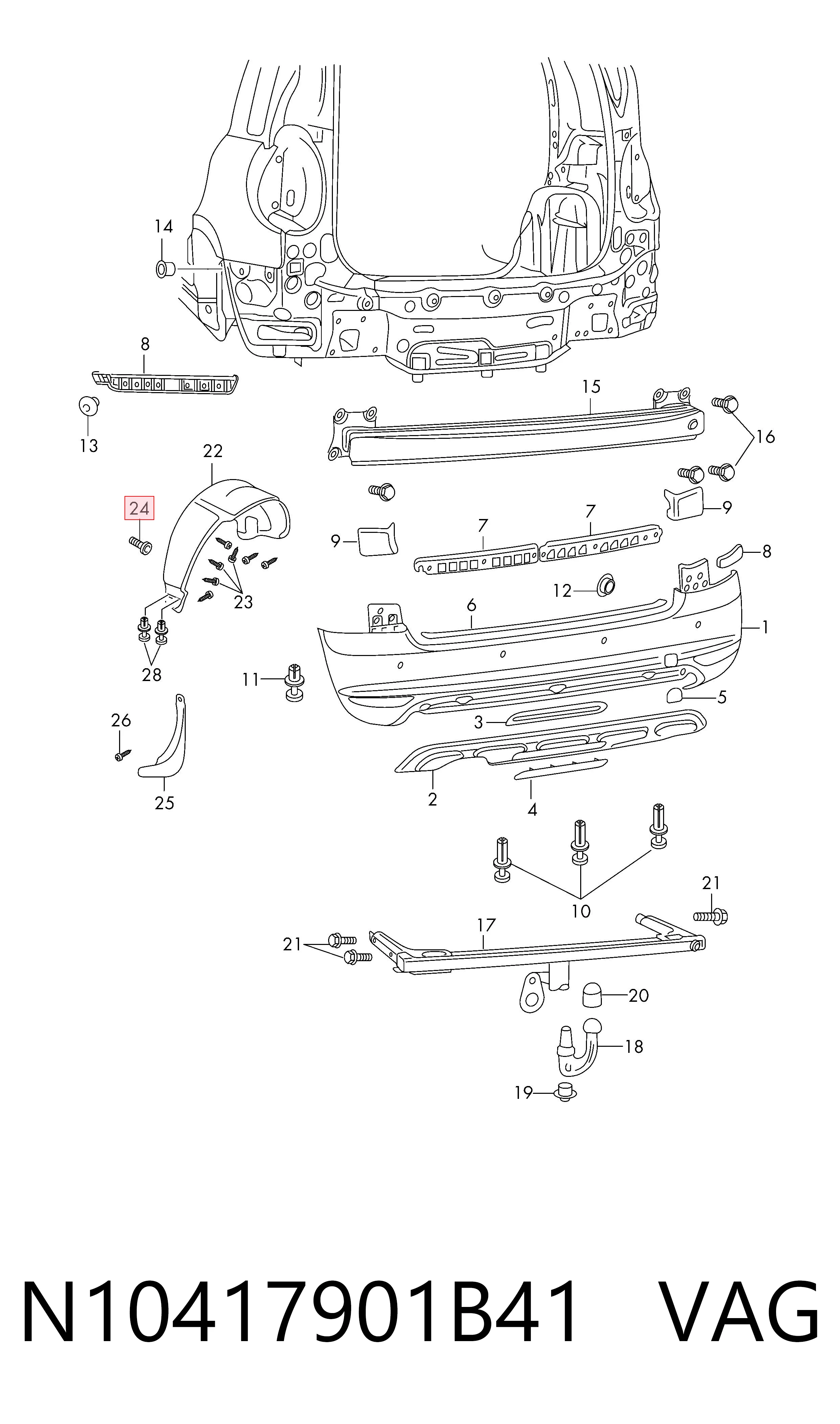 N10417901B41 VAG Clip de sujeción de moldura de estribo