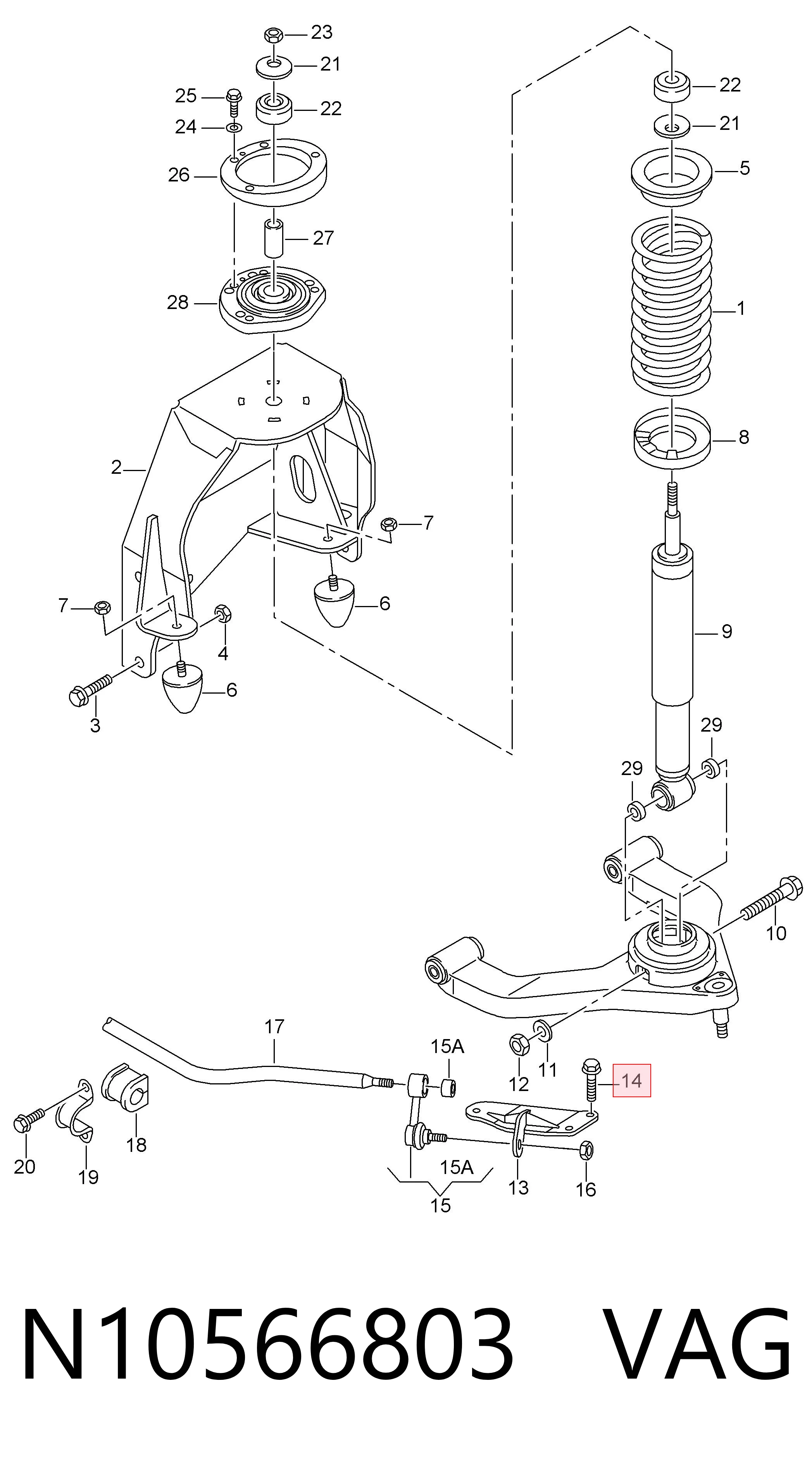 N10566803 VAG Juego de pernos de fijación del brazo delantero