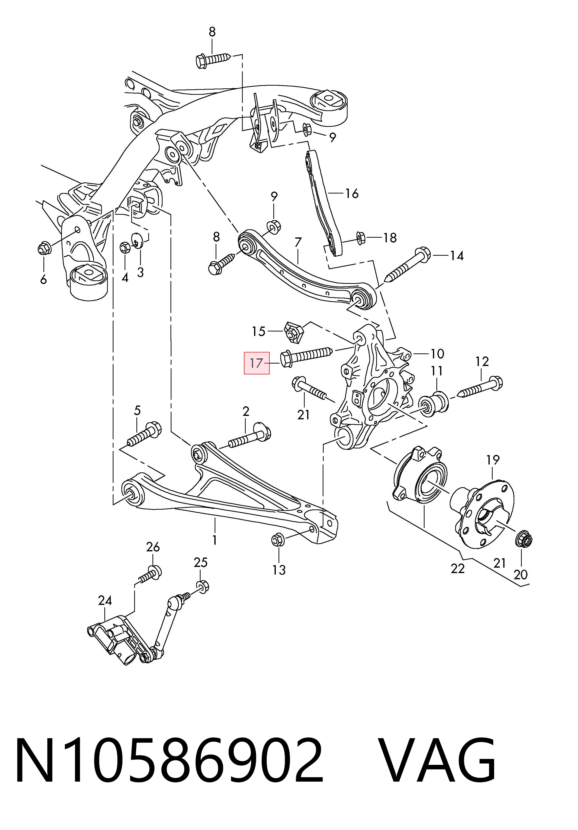 N10586902 VAG Perno de fijación del brazo superior trasero exterior