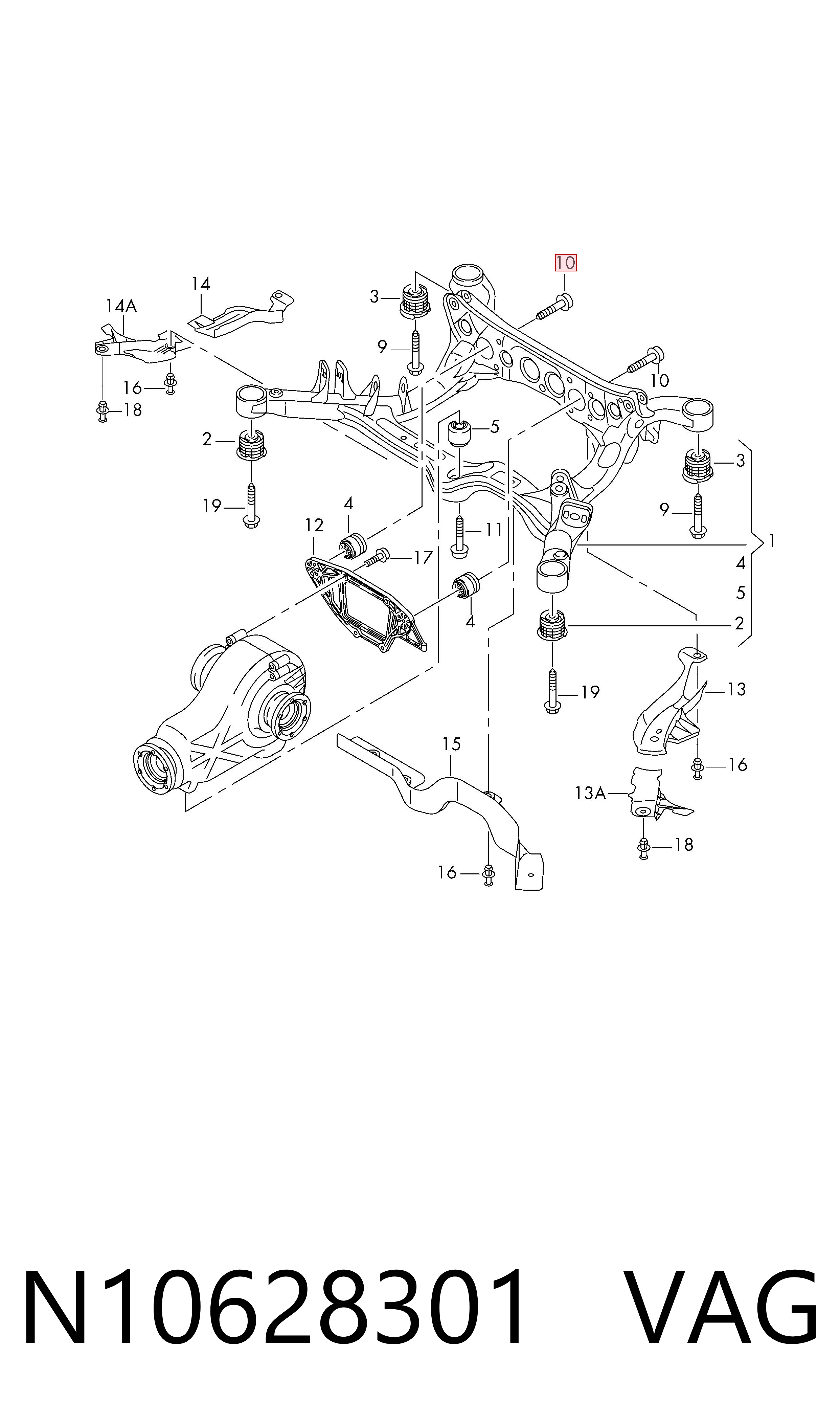Perno interior del brazo de caída trasero VAG N10628301 precio, desde 5,76 EUR