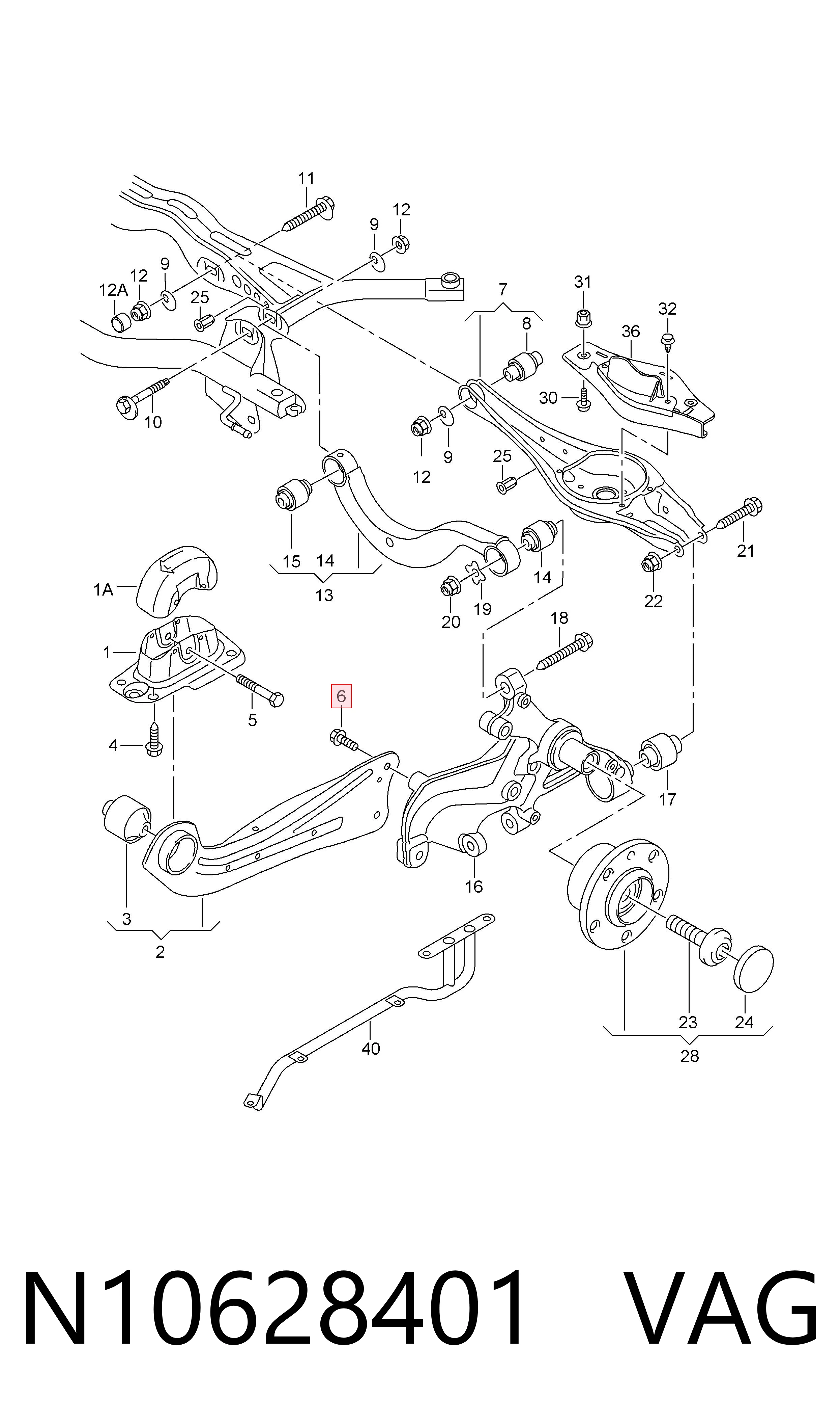 N10628401 VAG Perno de fijación del brazo superior trasero exterior