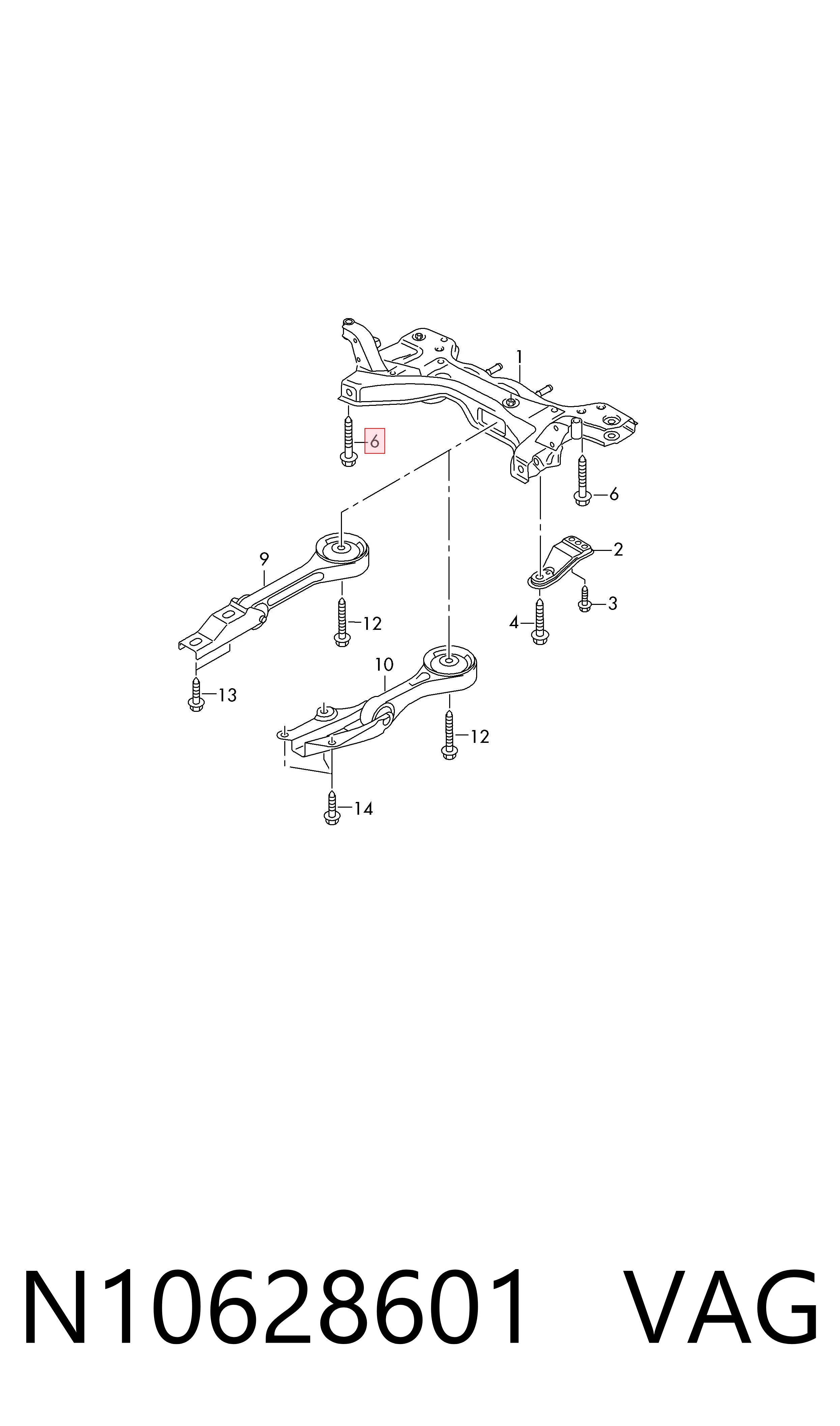 Perno de fijación del brazo inferior trasero exterior VAG N10628601 precio, desde 4,89 EUR