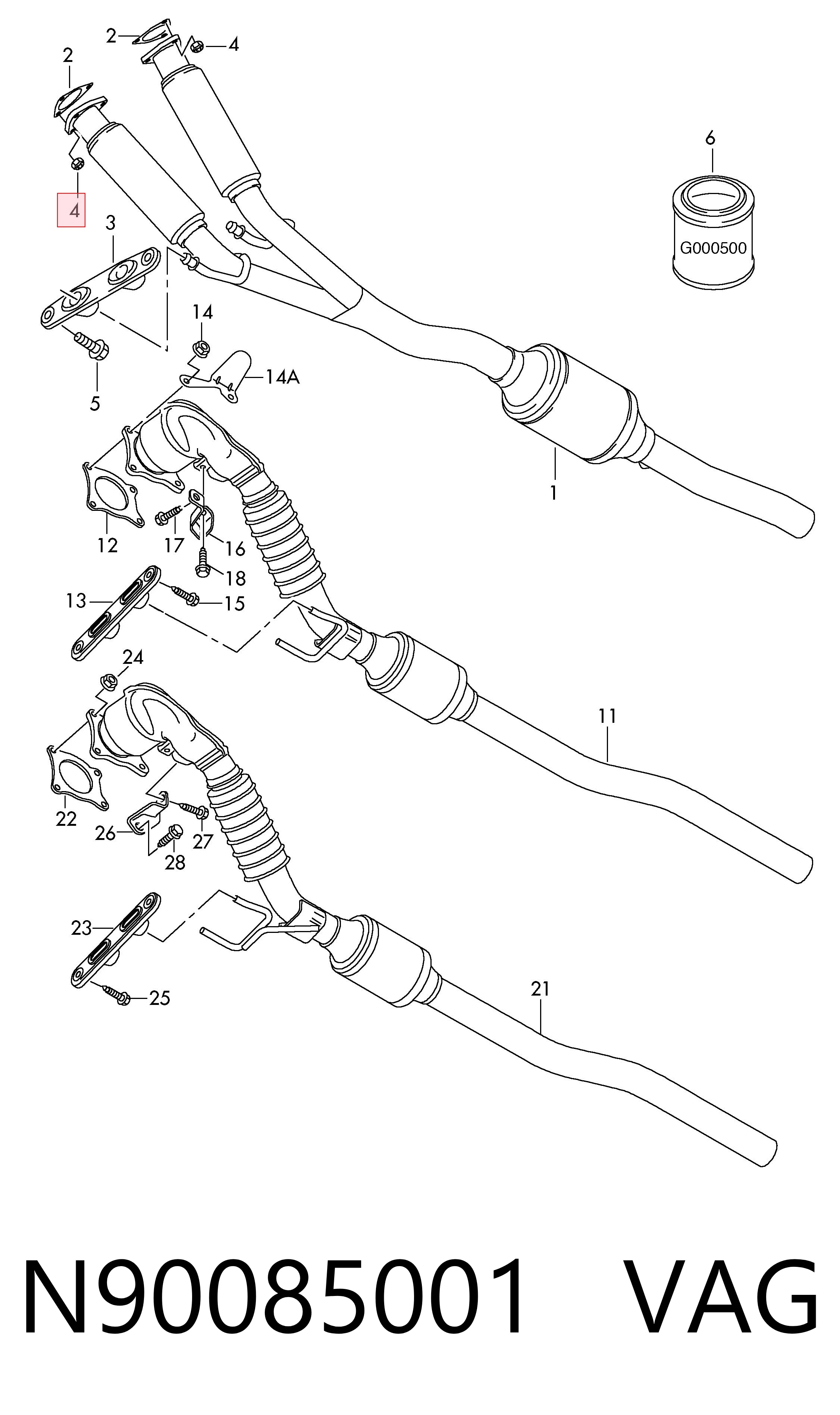 N90085001 VAG Tuerca de fijación del tubo de escape
