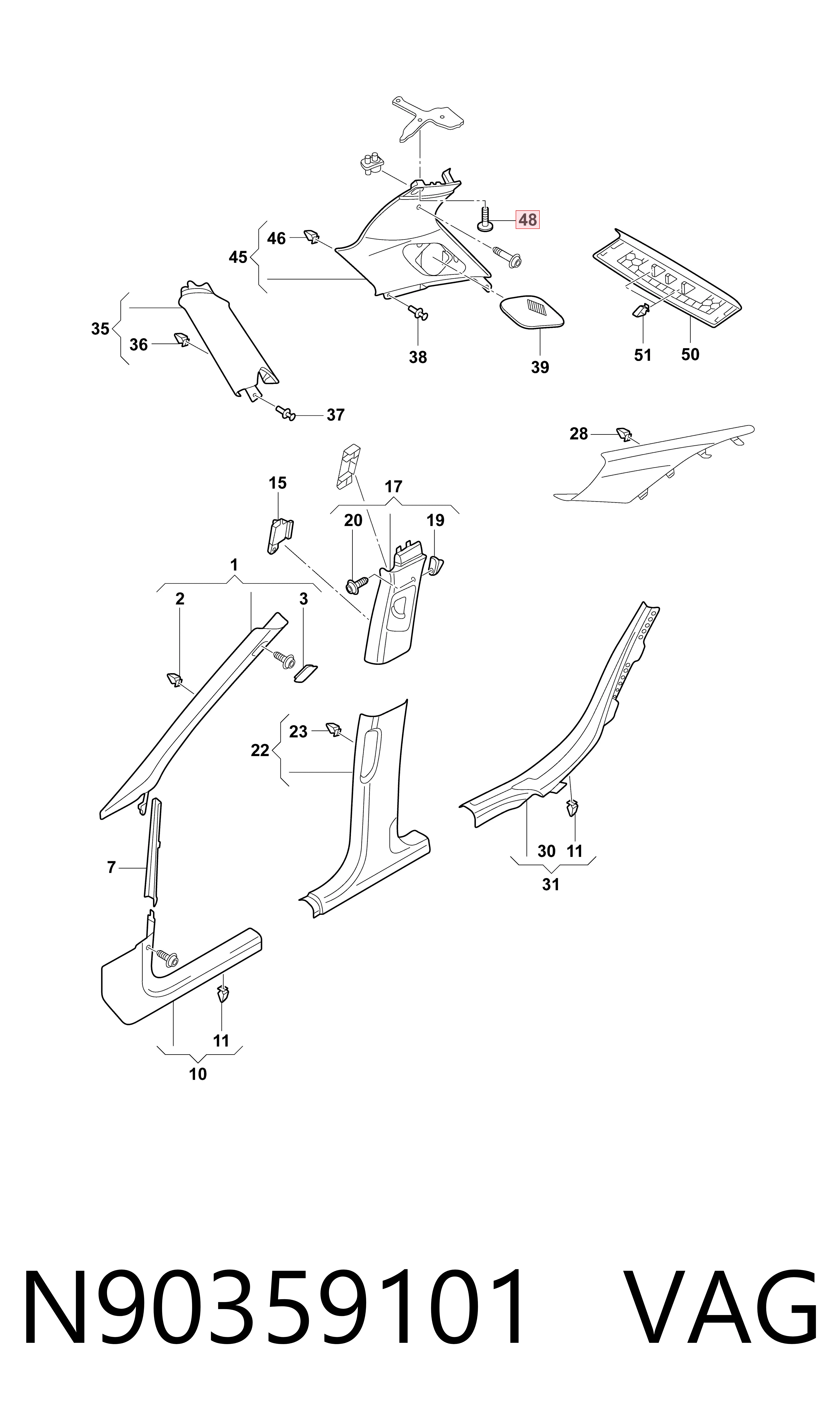 N90359101 VAG Clip de fijación del guardabarros delantero