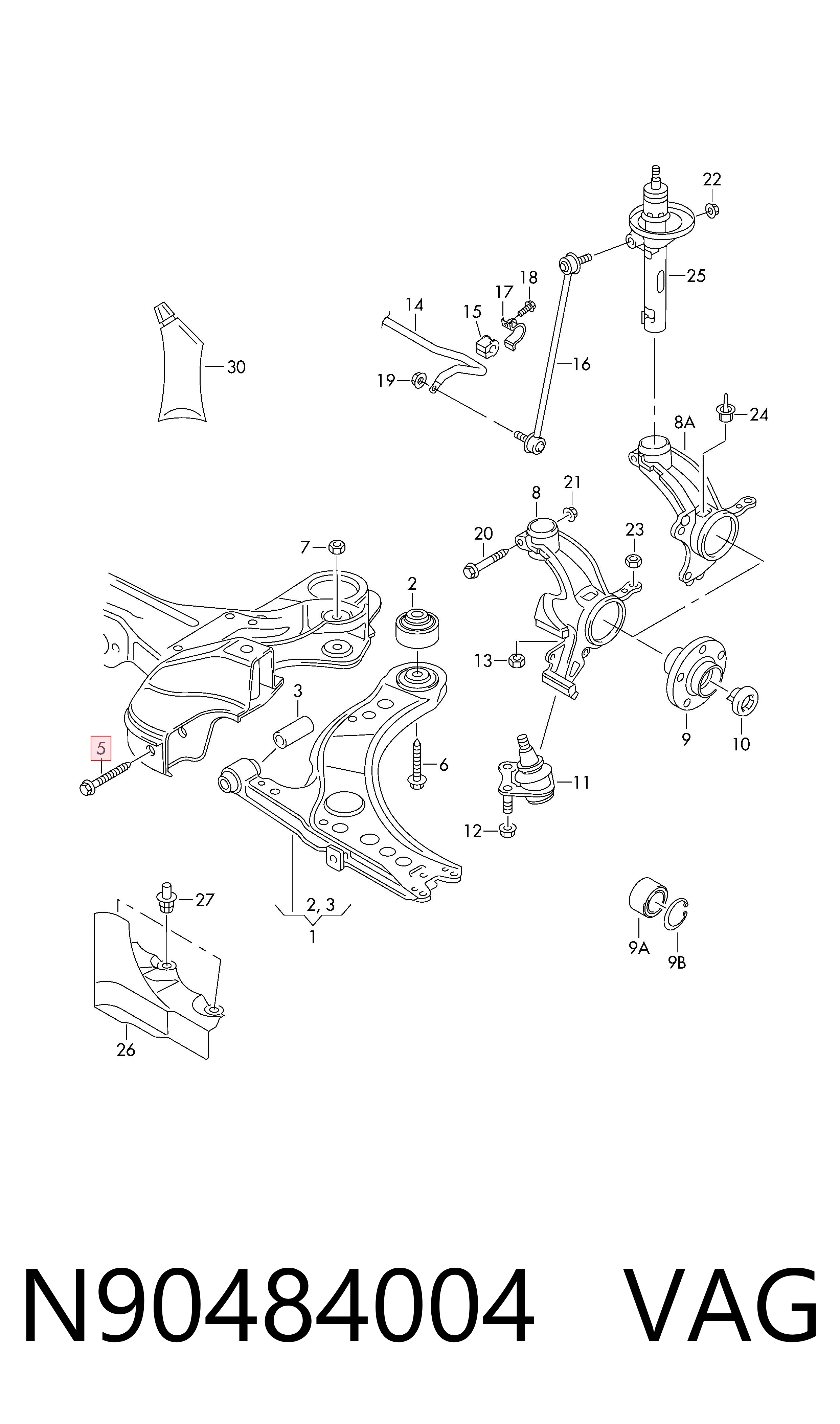 Perno de fijación del brazo inferior delantero VAG N90484004 precio, desde 3,17 EUR