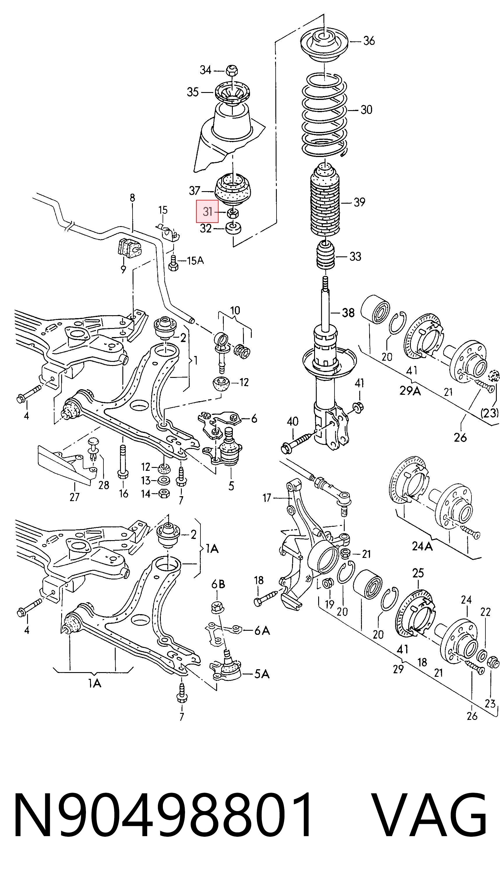 N90498801 VAG Tuerca del vástago del amortiguador delantero