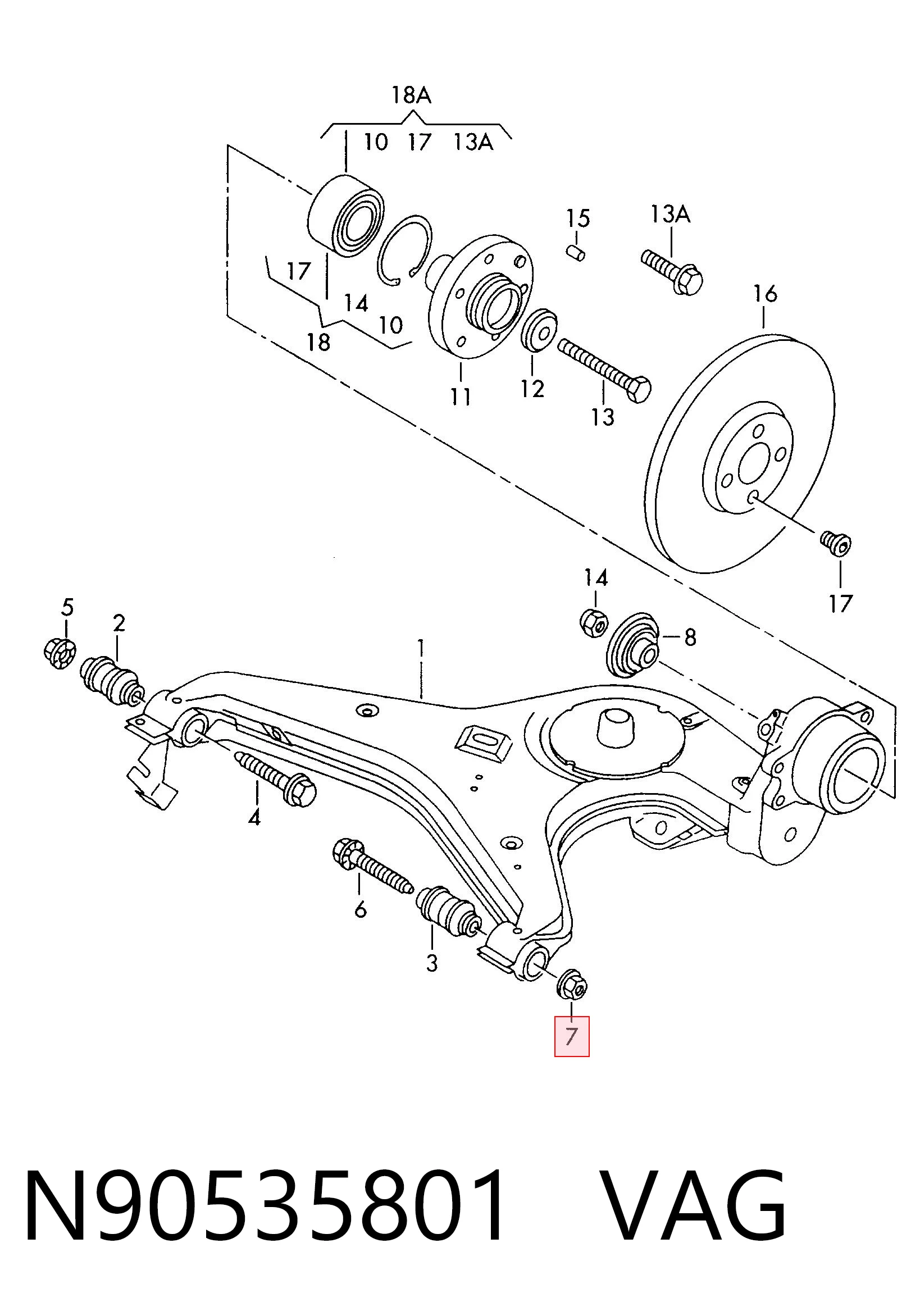 N90535801 VAG Tuerca de fijación del silentblock del brazo inferior trasero