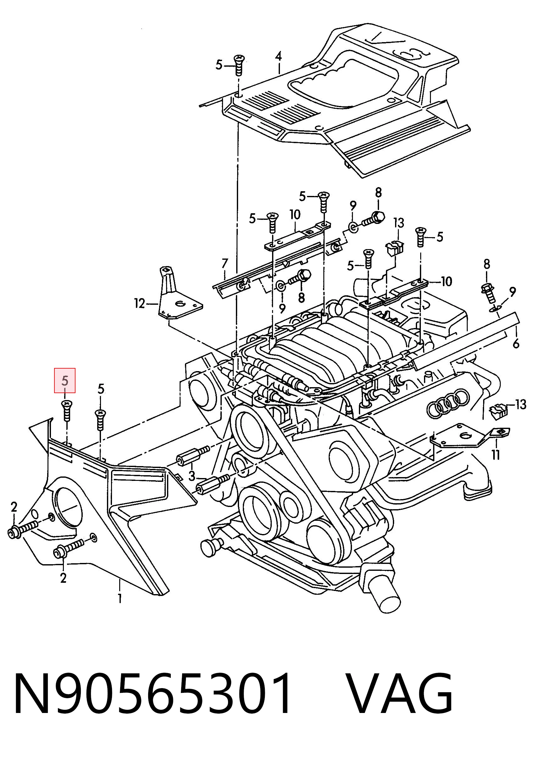 N90565301 VAG Cojín de la tapa decorativa del motor