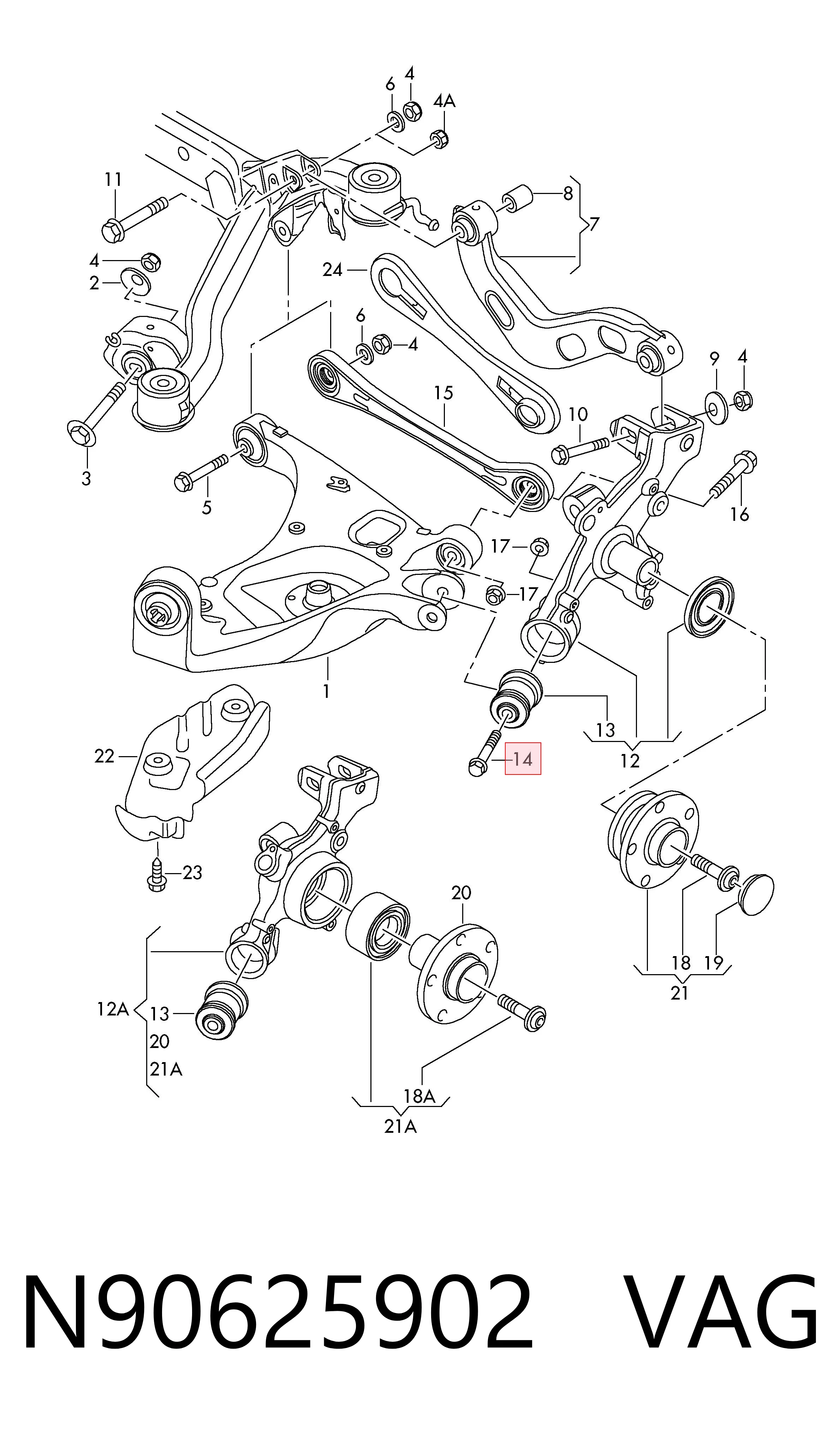 Perno de fijación del brazo oscilante delantero VAG N90625902 precio, desde 3,78 EUR