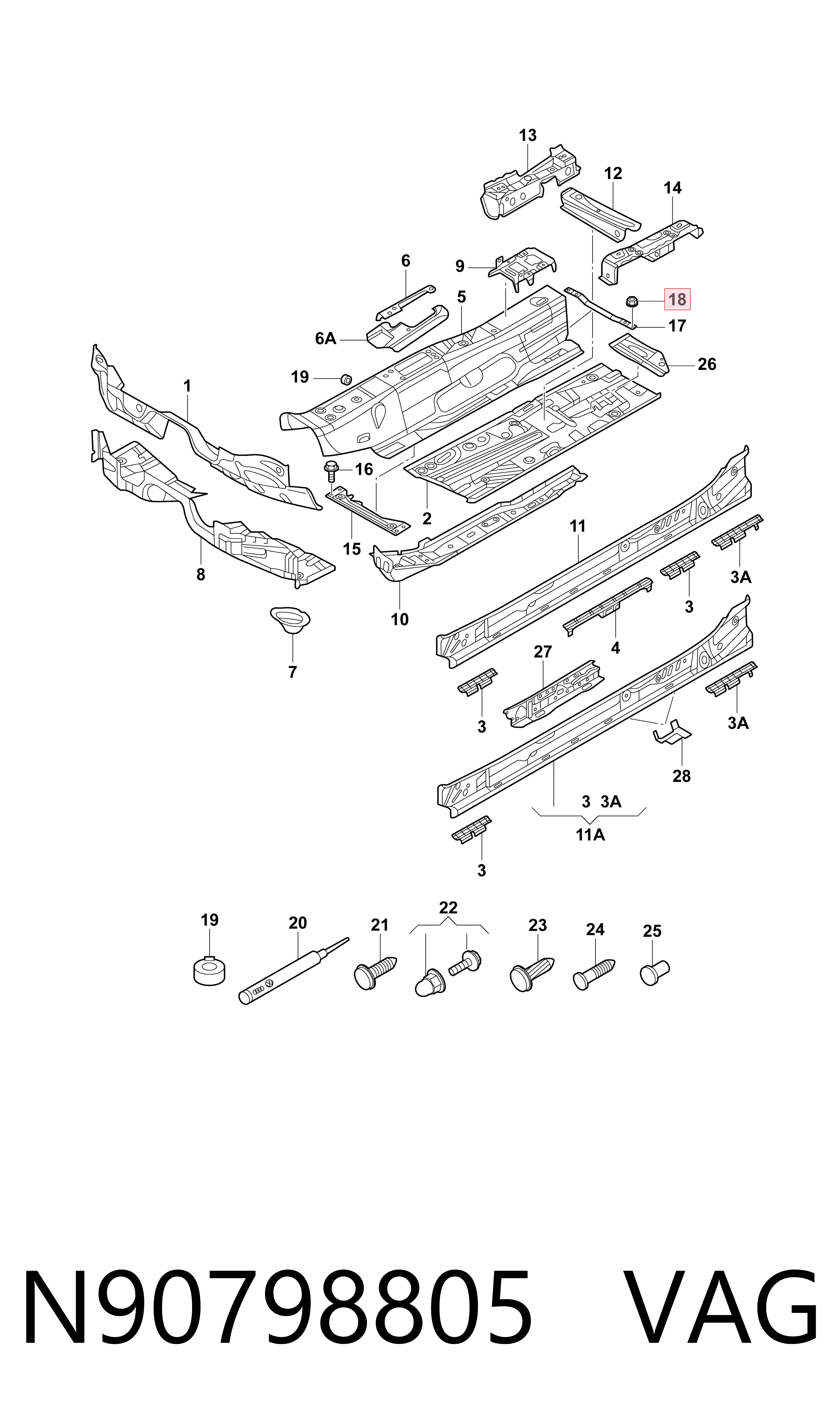 Tornillo (tuerca) de sujeción VAG N90798805 precio, desde 2,03 EUR