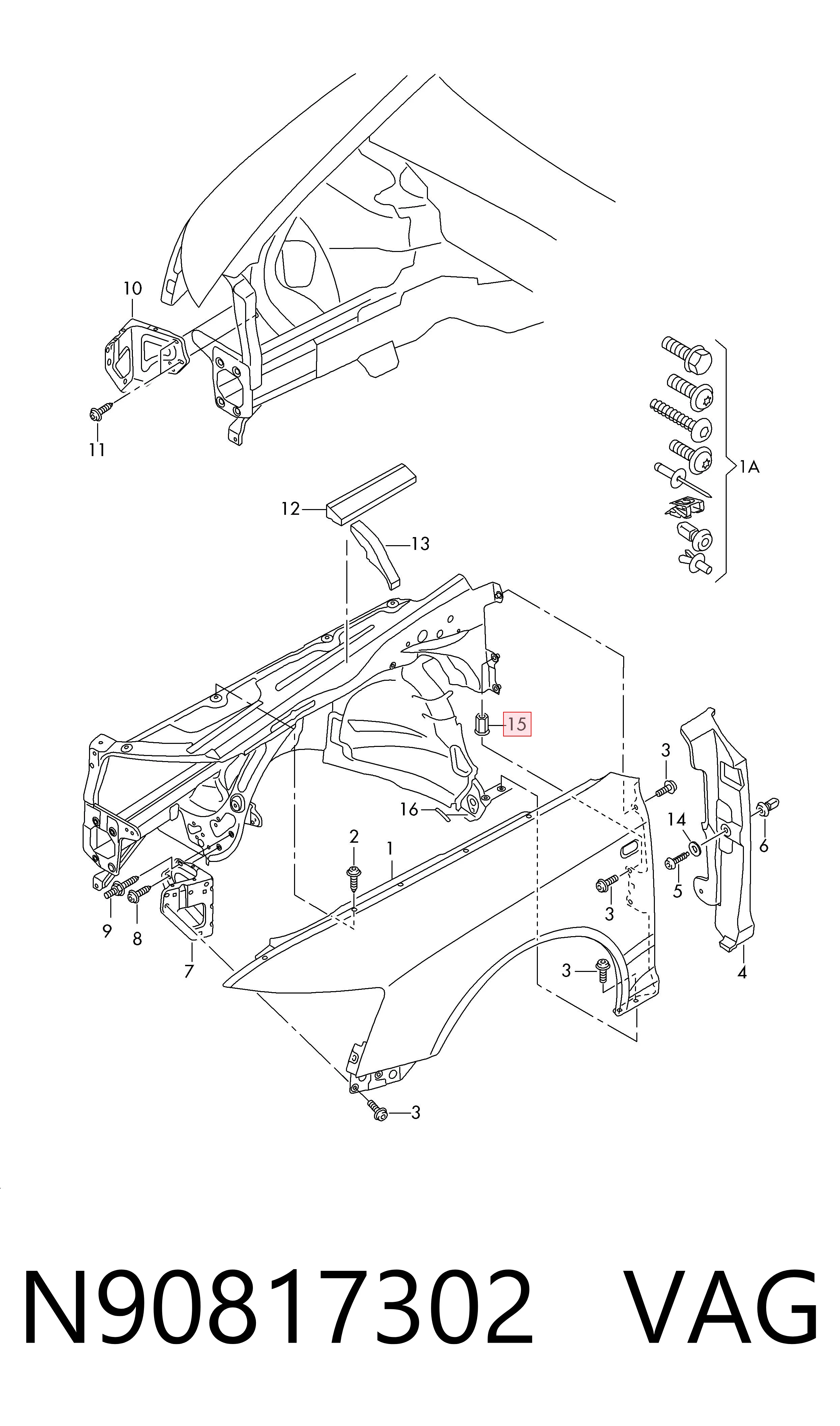 Tornillo (tuerca) de sujeción VAG N90817302 precio, desde 1,78 EUR