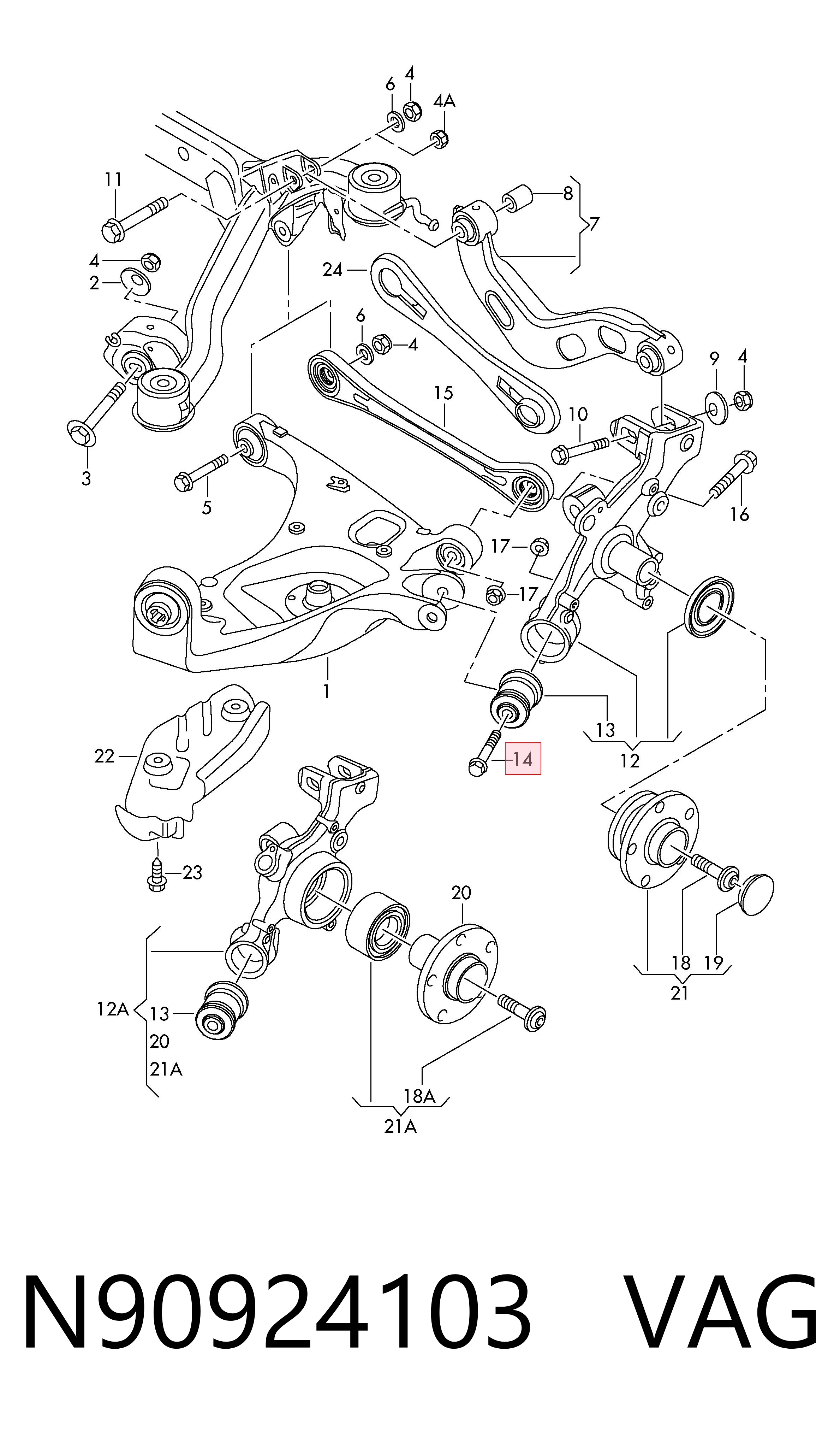 Perno de fijación del brazo oscilante delantero VAG N90924103 precio, desde 10,06 EUR