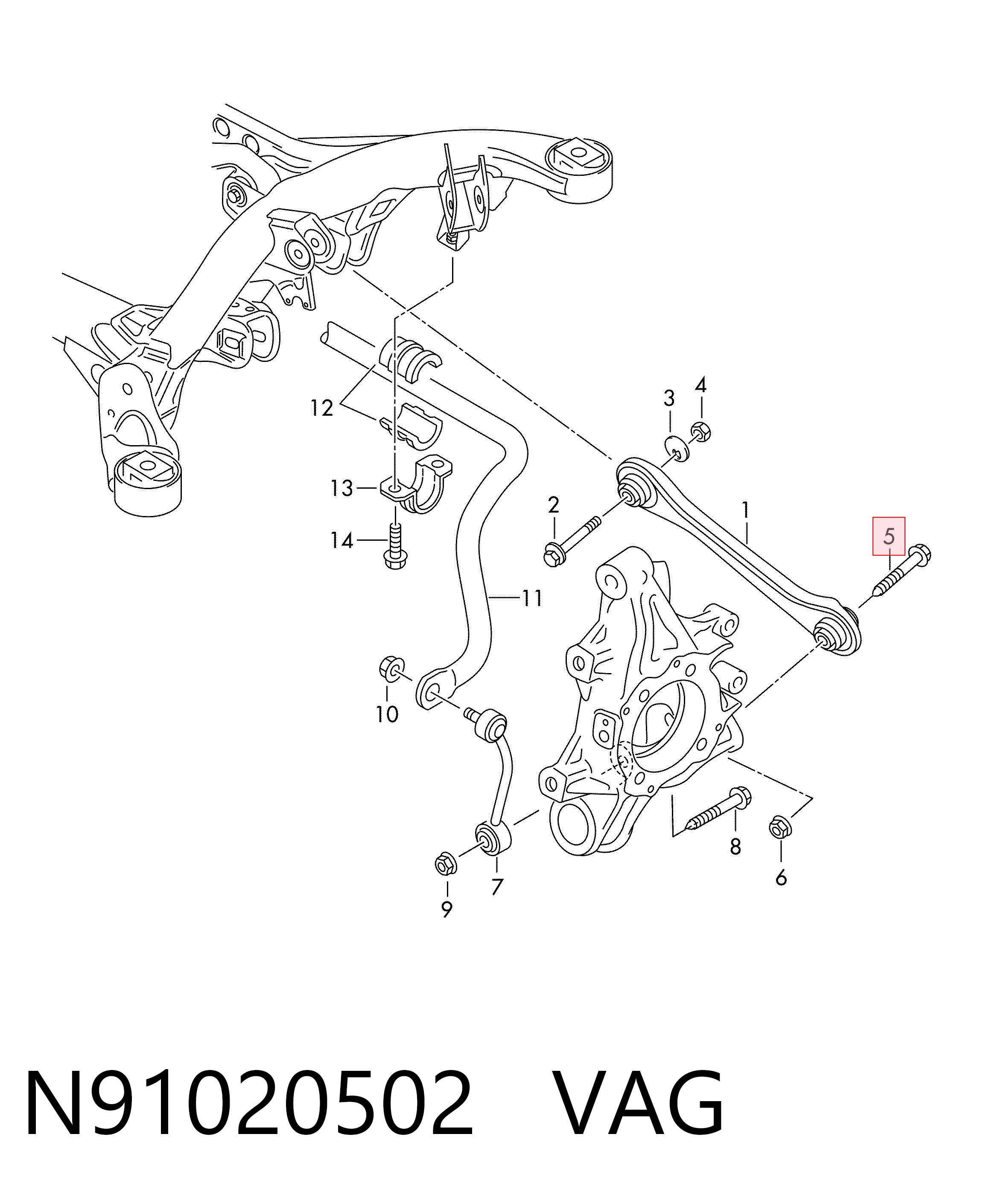 N91020502 VAG Perno de fijación del brazo inferior trasero exterior