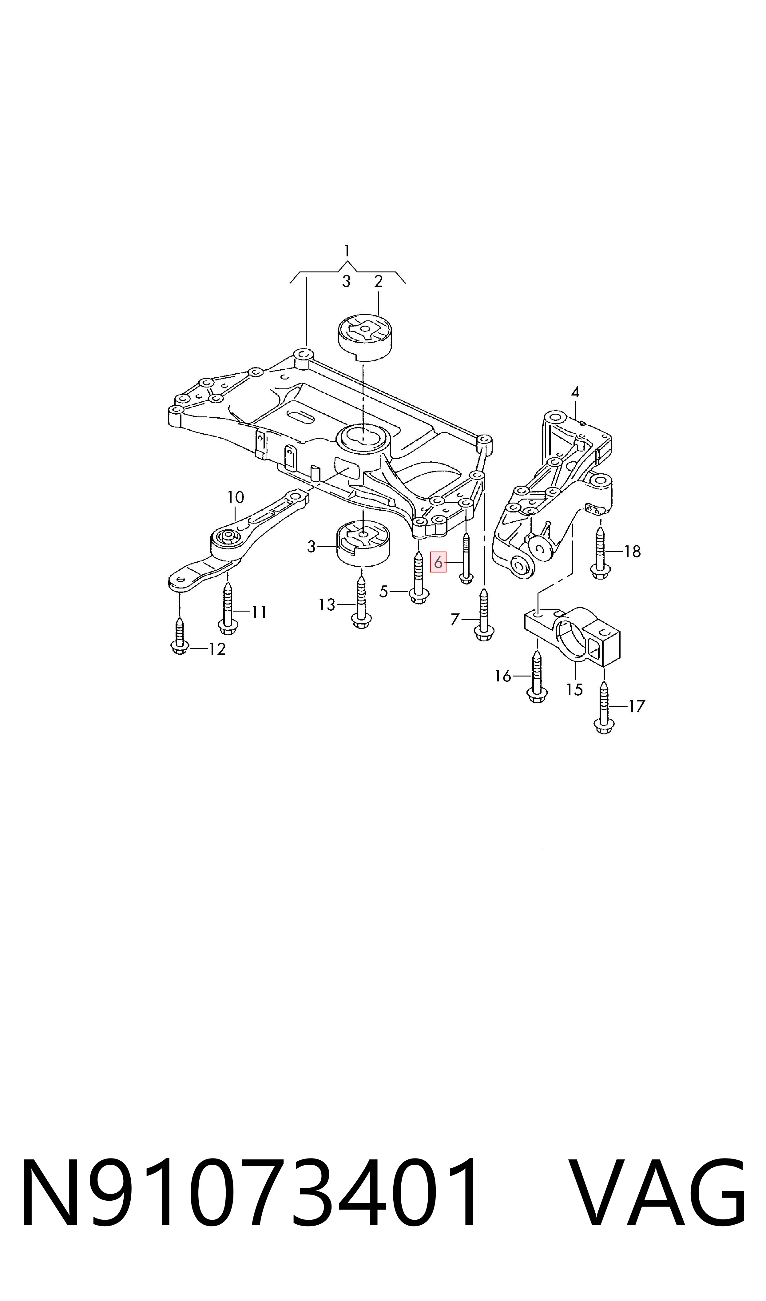 Perno de fijación del brazo inferior delantero VAG N91073401 precio, desde 2,18 EUR
