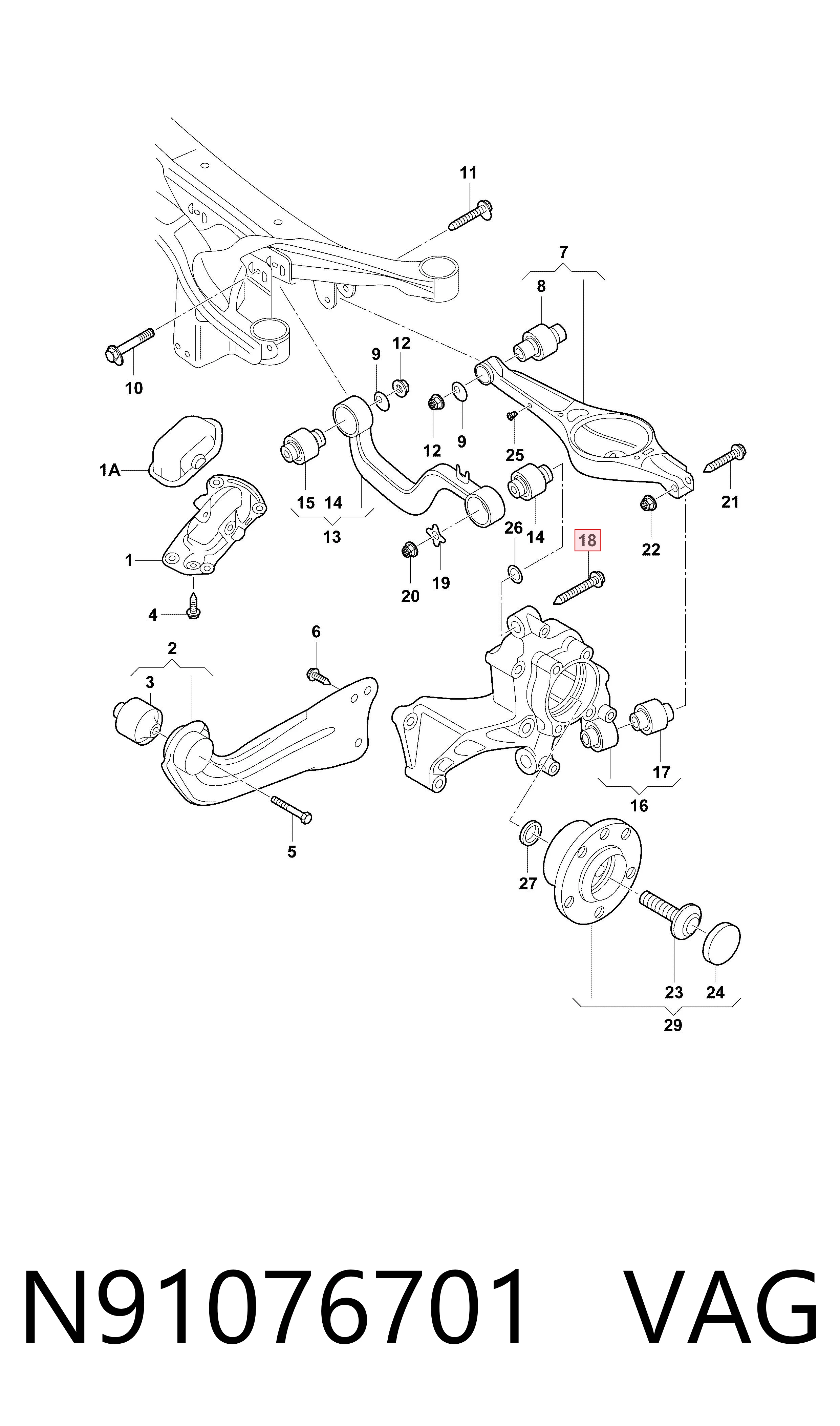 N91076701 VAG Perno de fijación del brazo superior trasero exterior