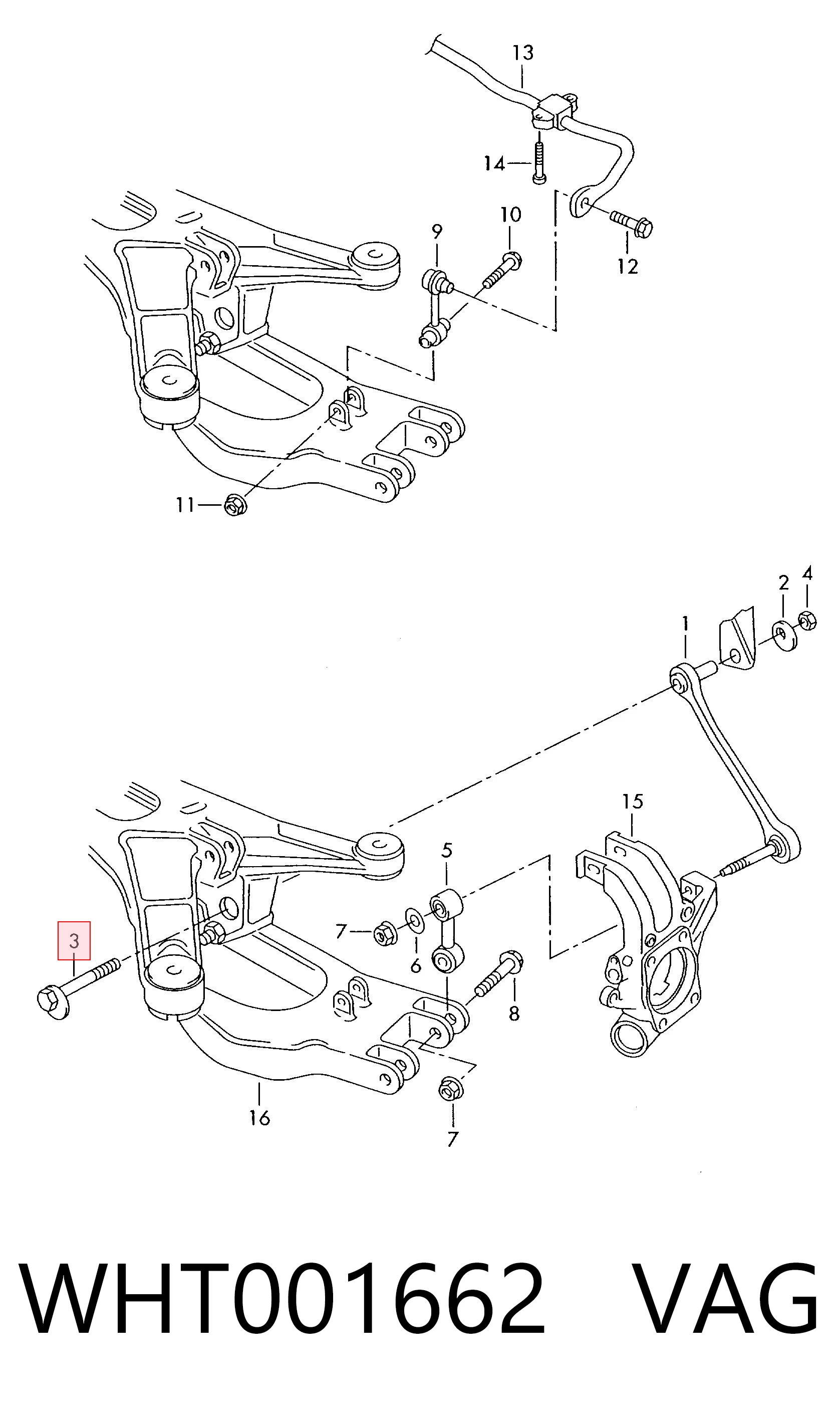 Perno de fijación interior del brazo oscilante inferior trasero VAG WHT001662 precio, desde 12,75 EUR