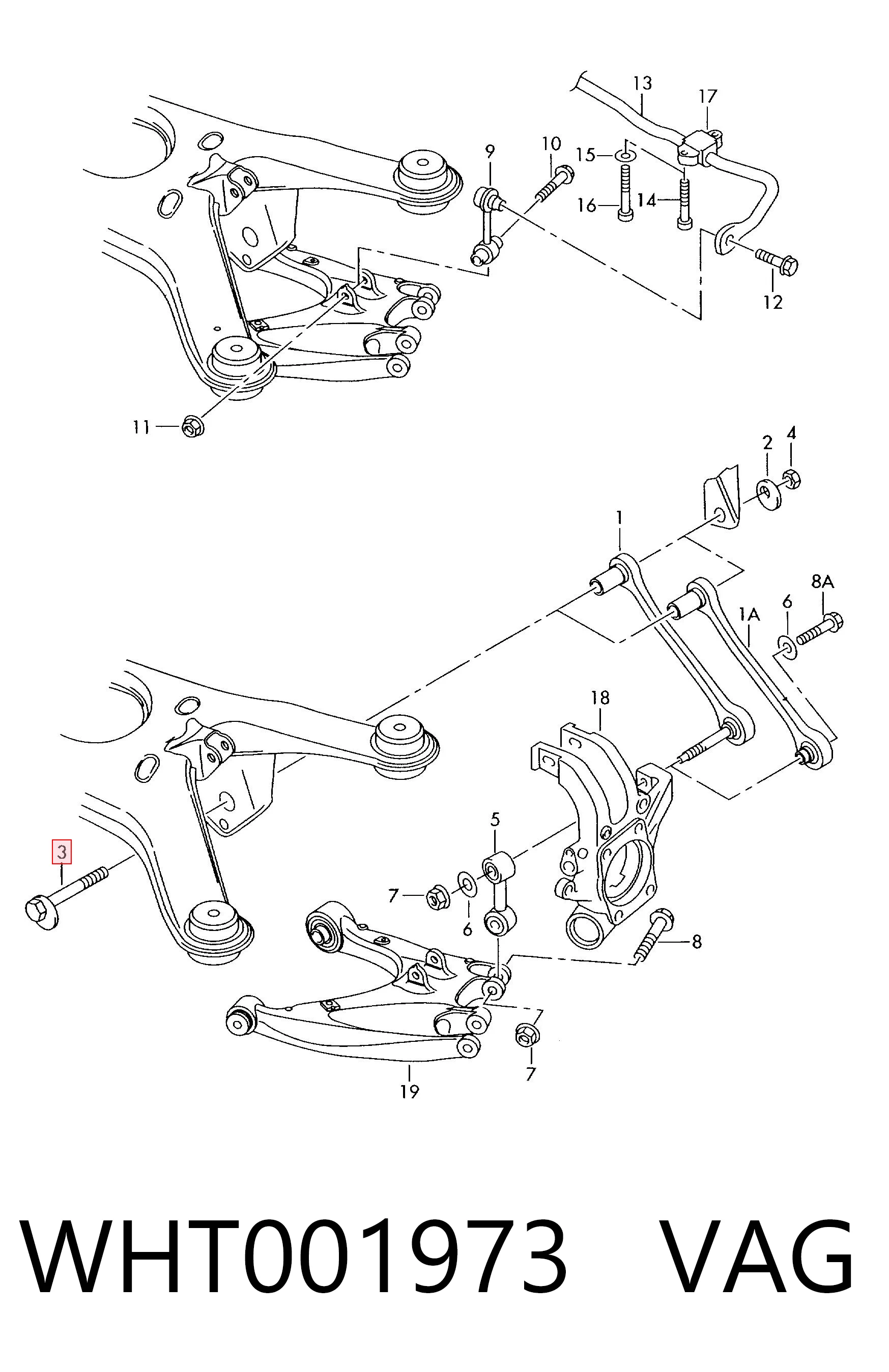 WHT001973 VAG Perno interior del brazo de caída trasero