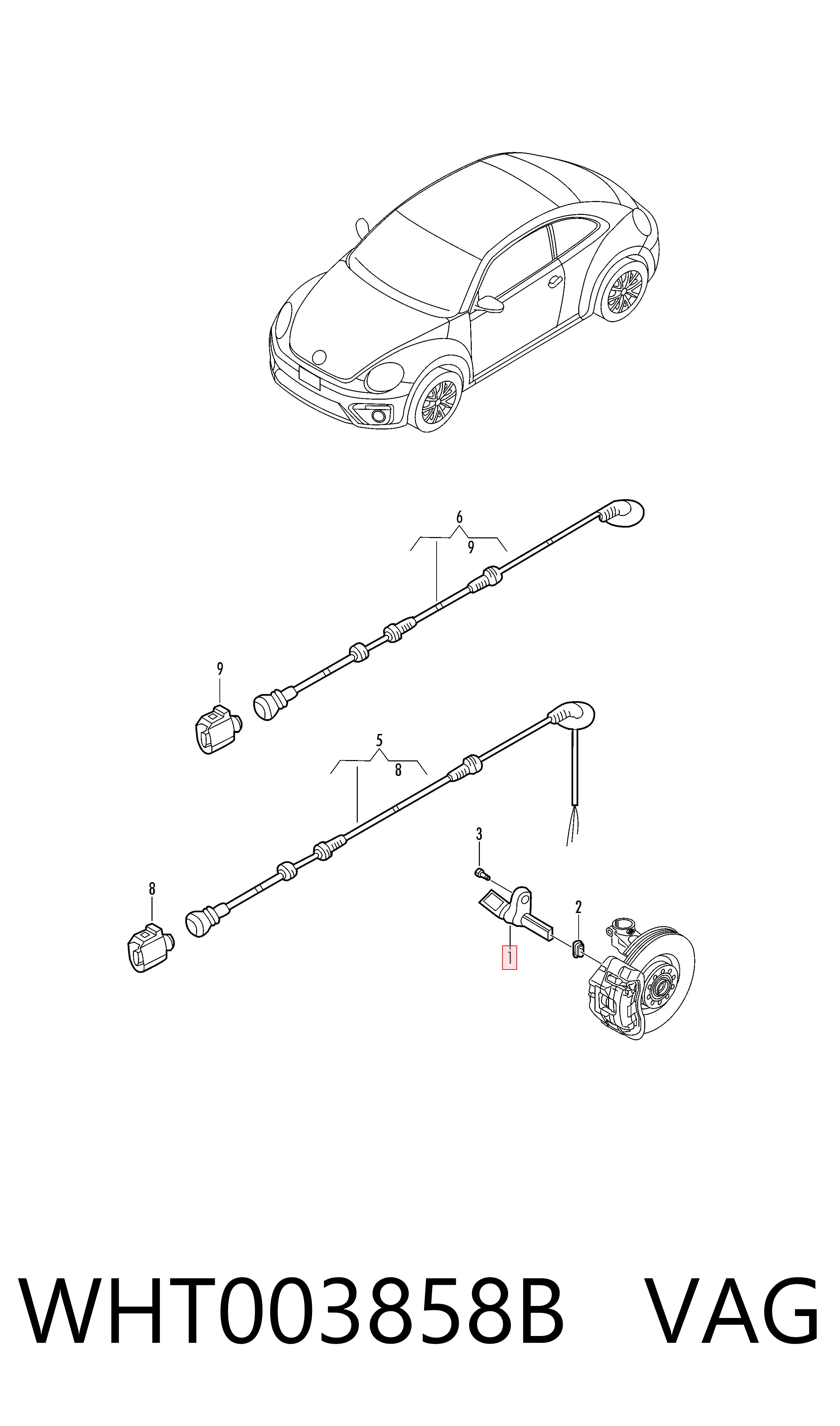 Sensor ABS trasero derecho WHT003858B VAG