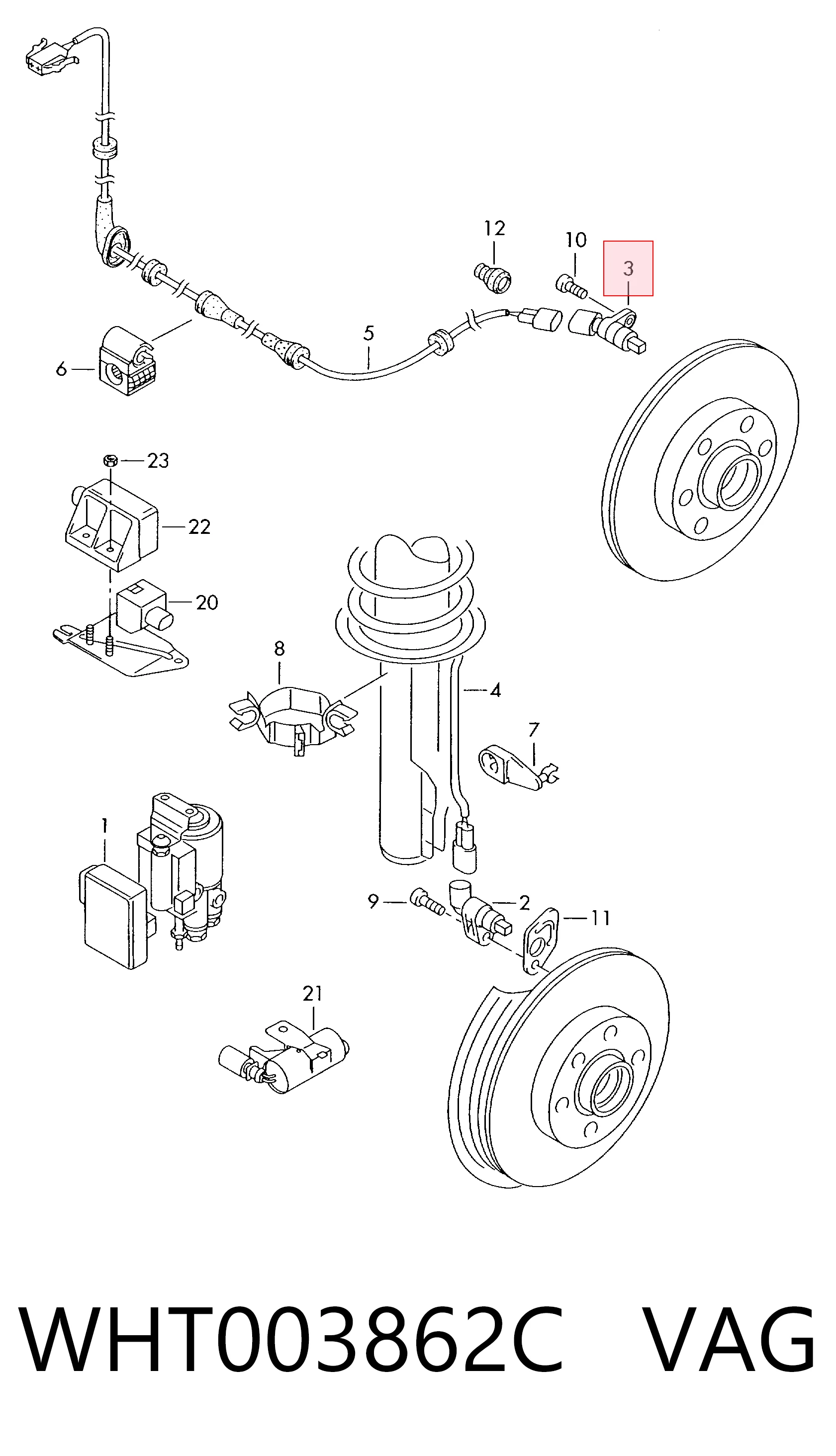 WHT003862C VAG Sensor ABS, rueda trasera derecha