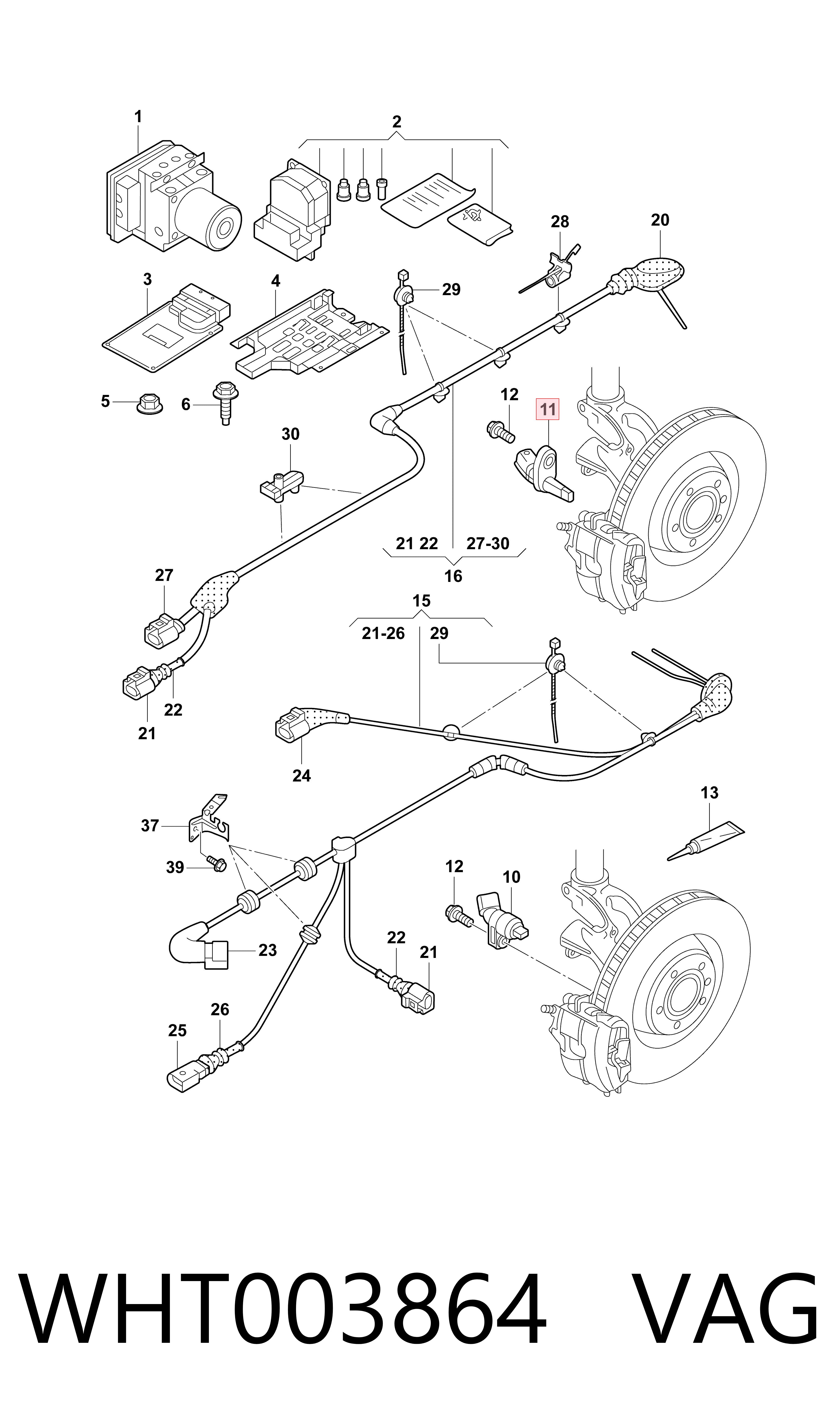 WHT003864 VAG Sensor de freno, trasero