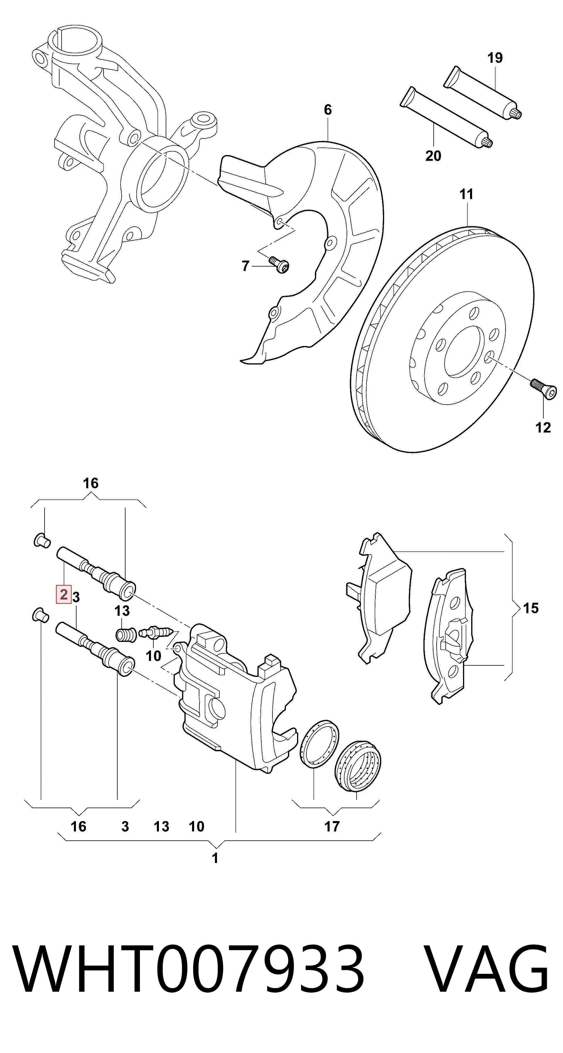 Guía de la pinza de freno delantera VAG WHT007933 precio, desde 9,14 EUR
